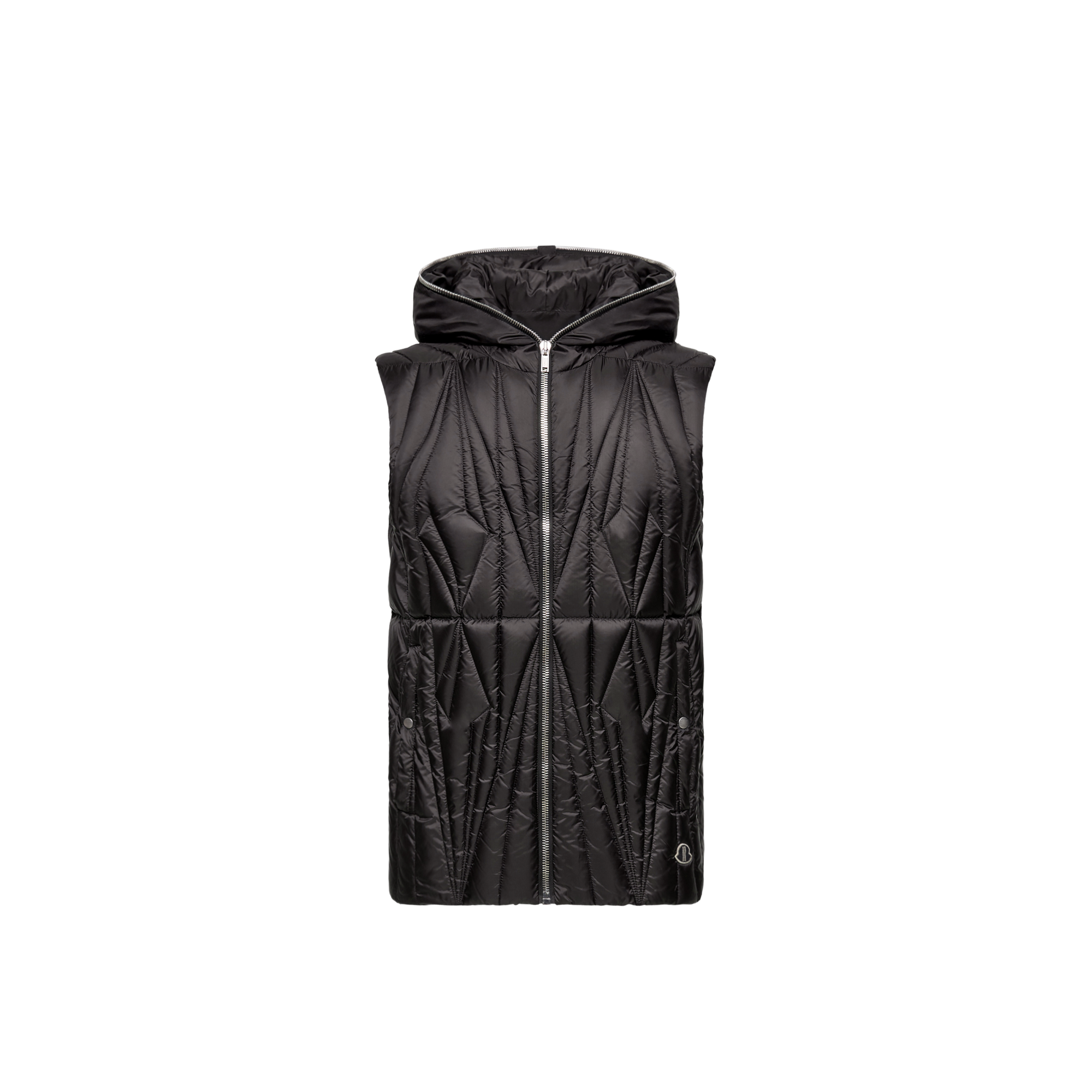 Moncler   Geocamo Ziplock Hooded Down Gilet  in Black, Size: 3
