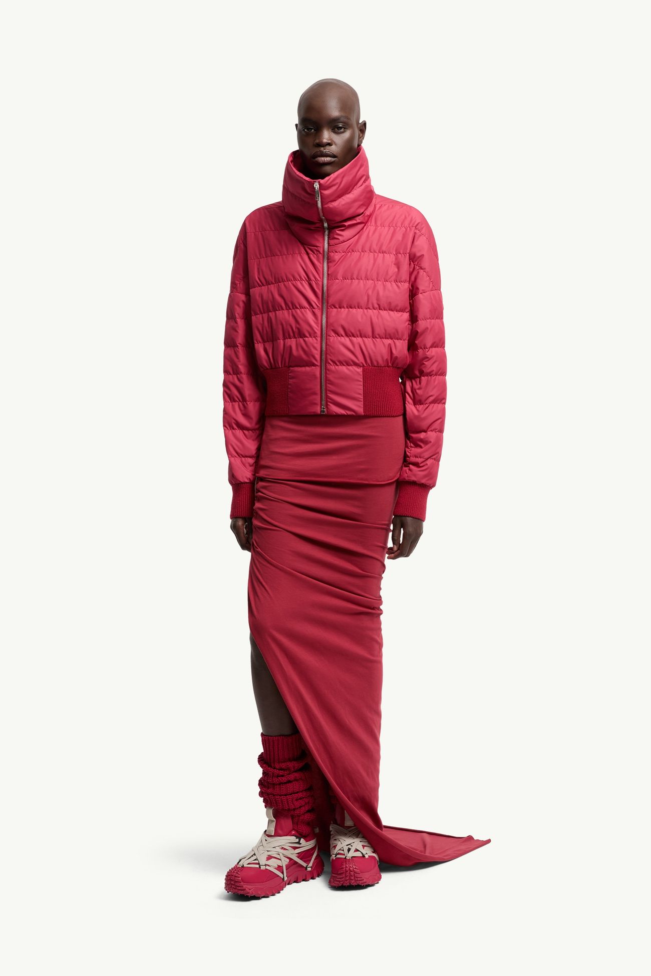 Moncler + Rick Owens Cropped Down Jacket Women Berry Red Moncler 0