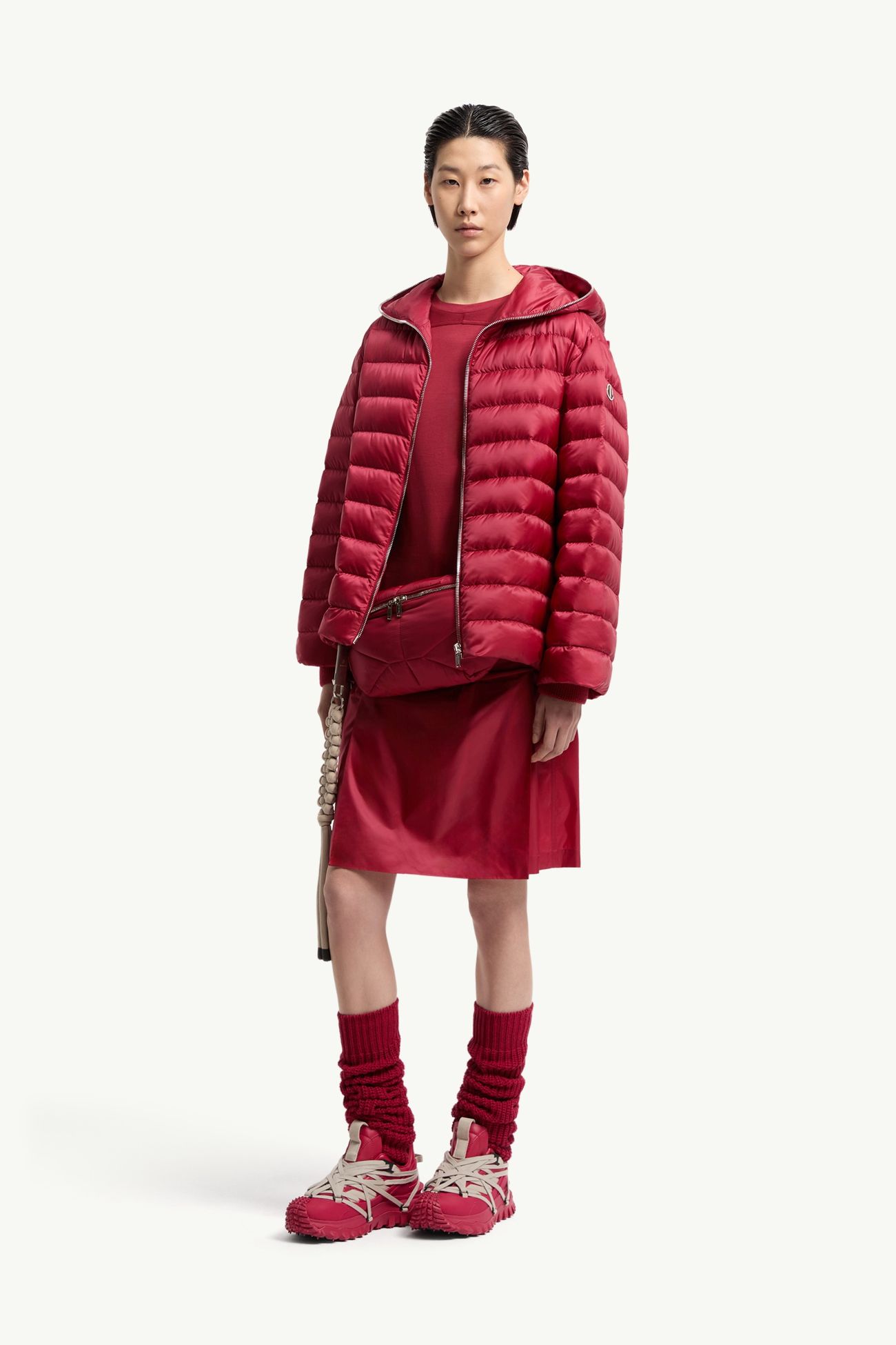 Moncler + Rick Owens Ziplock 후드 쇼트 다운 재킷 젠더 뉴트럴 베리 레드 Moncler 1