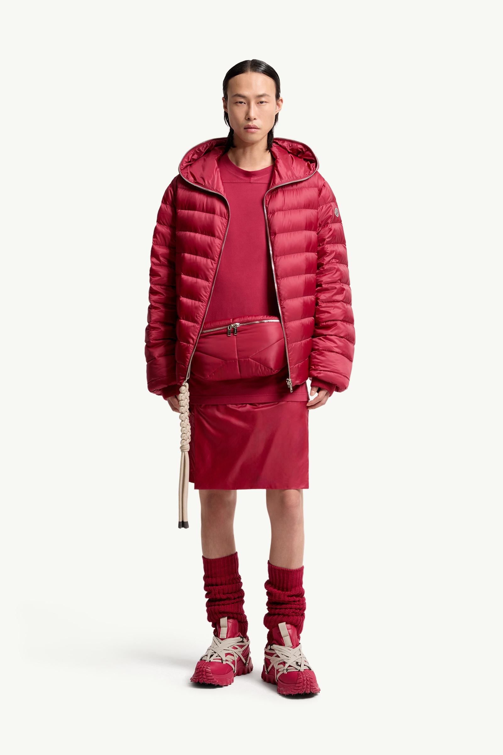 Berry Red Moncler + Rick Owens Ziplock Hooded Short Down Jacket