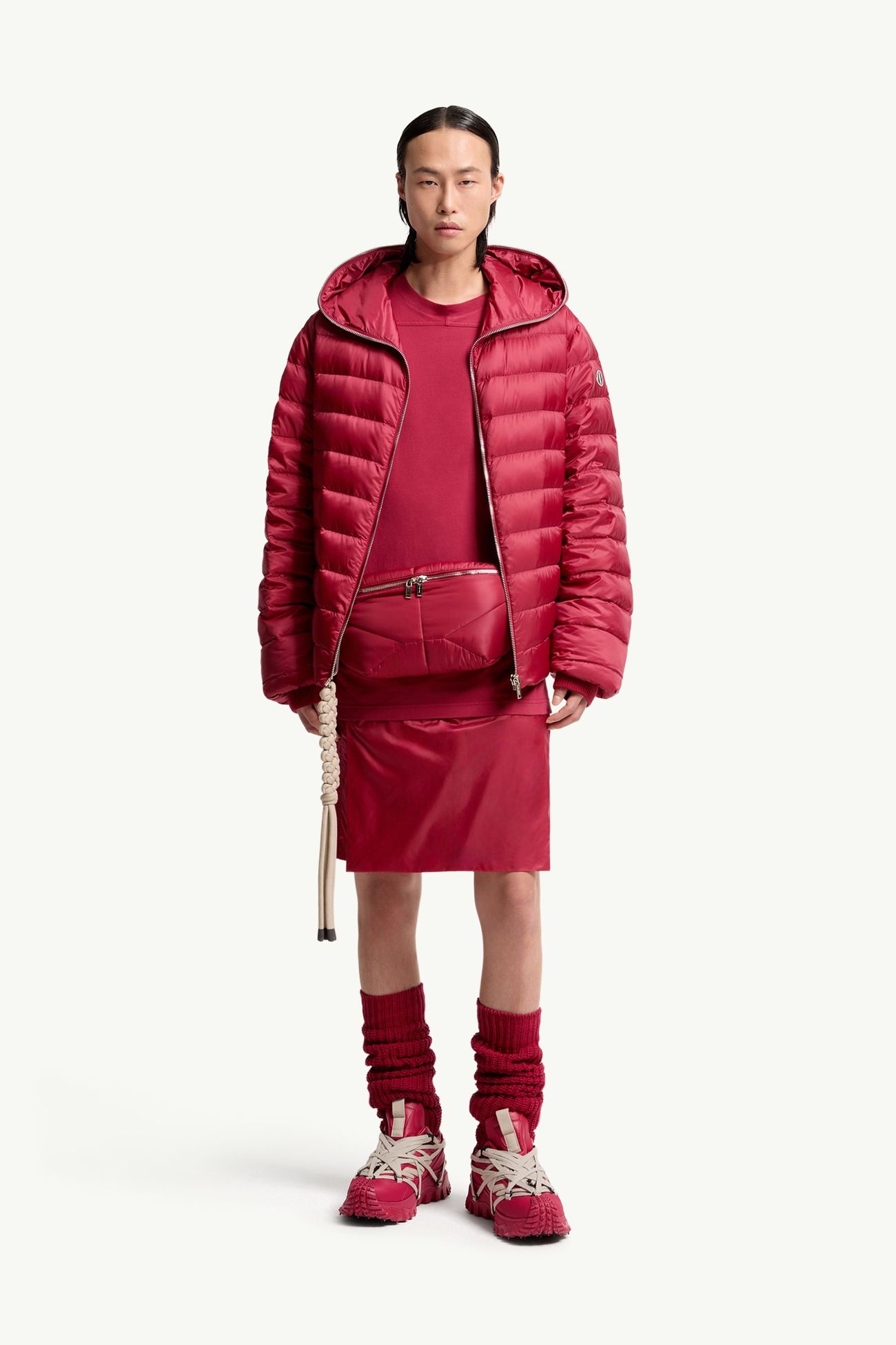 Moncler + Rick Owens Ziplock Hooded Short Down Jacket Gender Neutral Berry Red Moncler 2