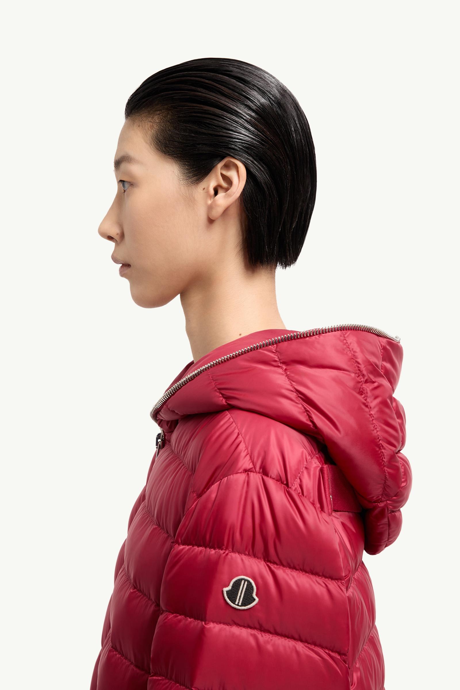 Berry Red Moncler + Rick Owens Ziplock Hooded Short Down Jacket