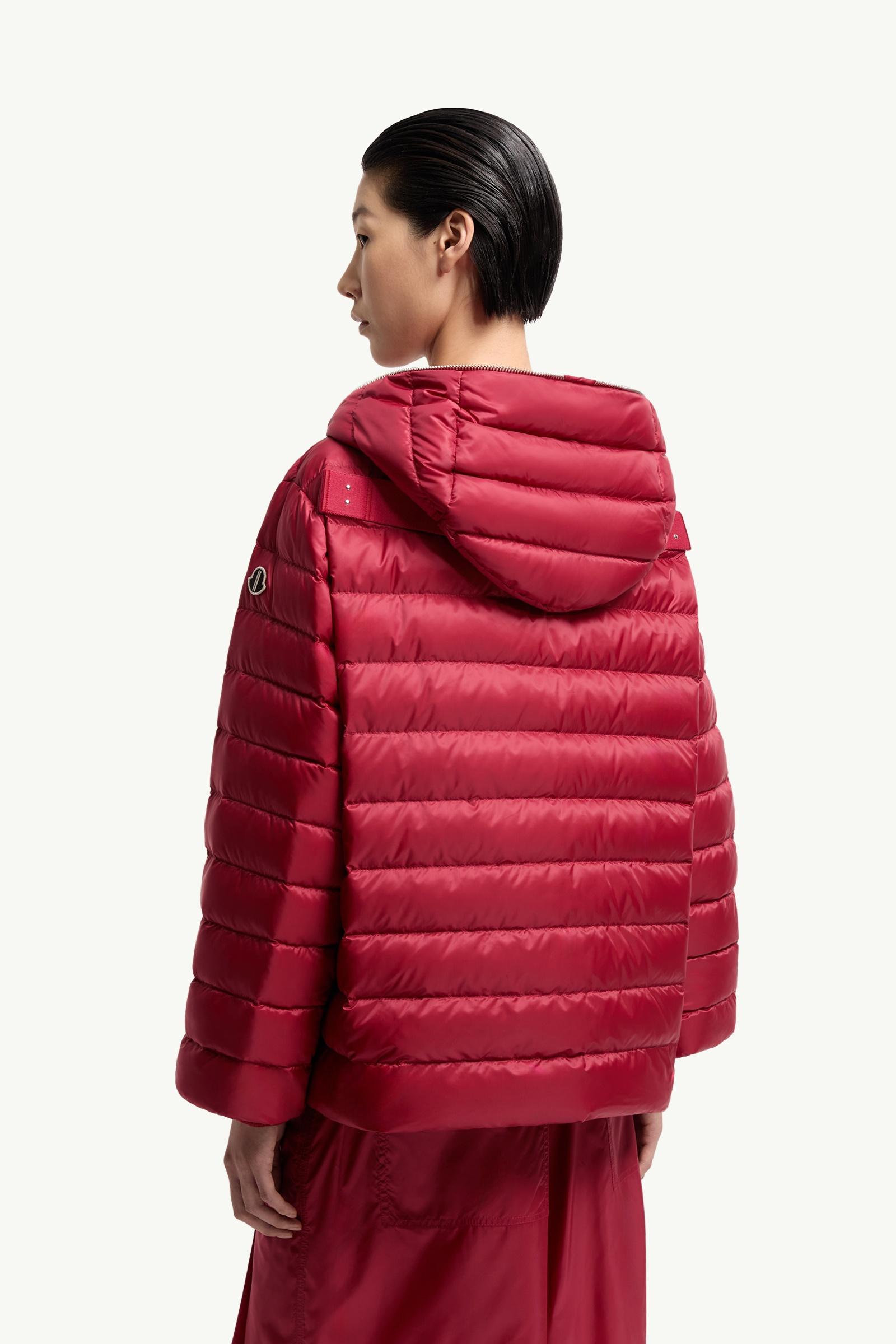 Berry Red Moncler + Rick Owens Ziplock Hooded Short Down Jacket