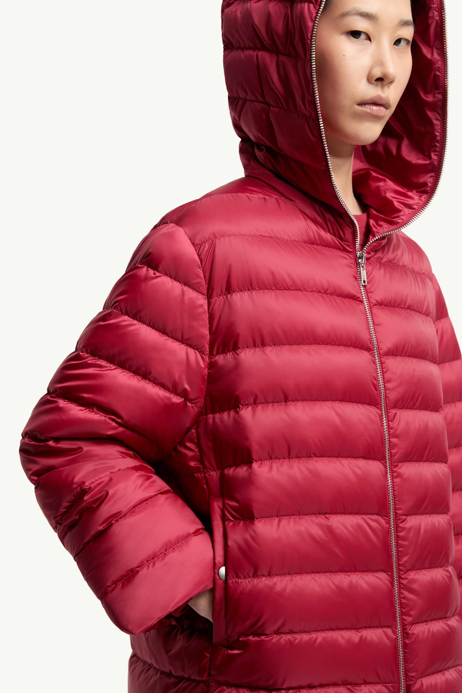 Berry Red Moncler + Rick Owens Ziplock Hooded Short Down Jacket