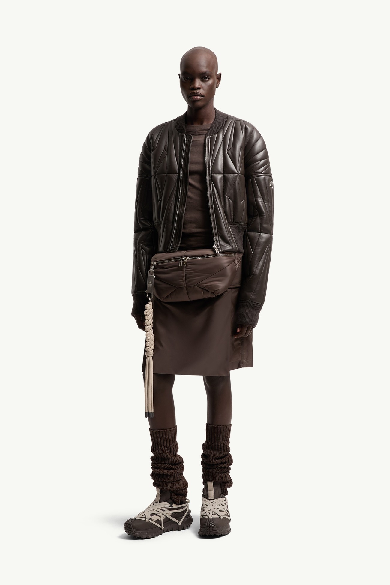 Bomber Moncler + Rick Owens Geocamo en cuir nappa Femmes Taupe Moncler 0