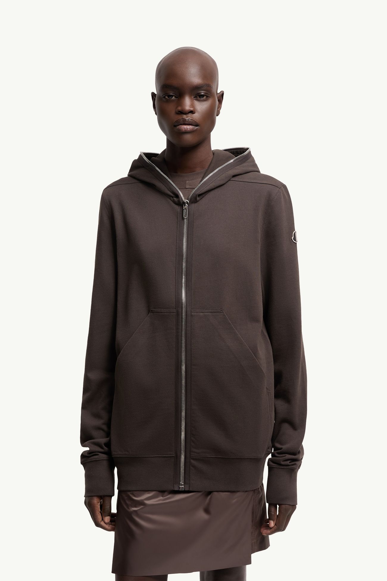 Sweat à capuche en coton Moncler + Rick Owens Ziplock Mixte Marron Moncler 5