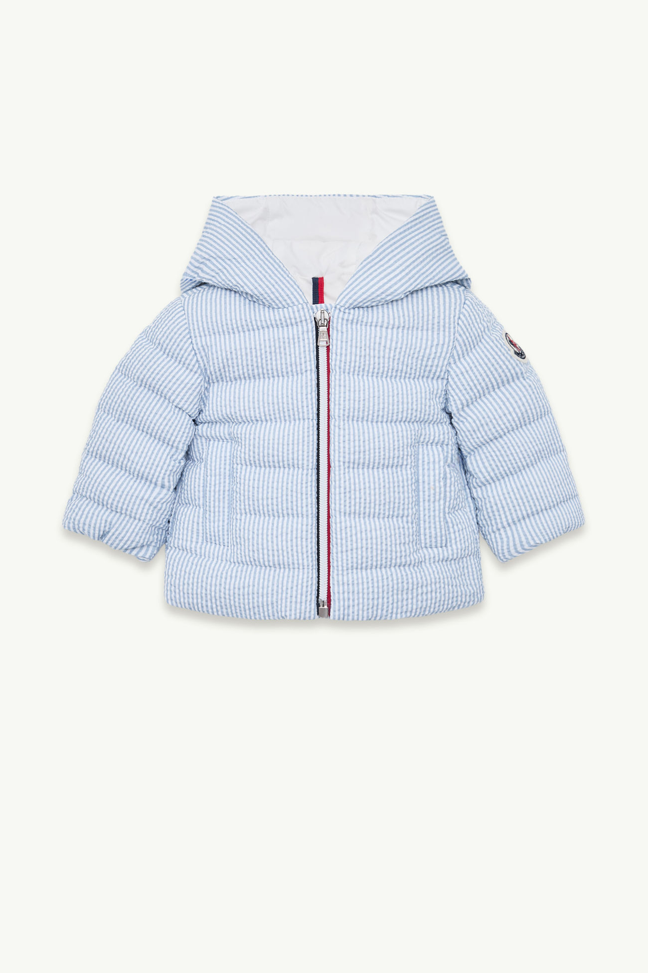 Doudoune à capuche Haluk en seersucker Garçon Bleu clair Moncler 0