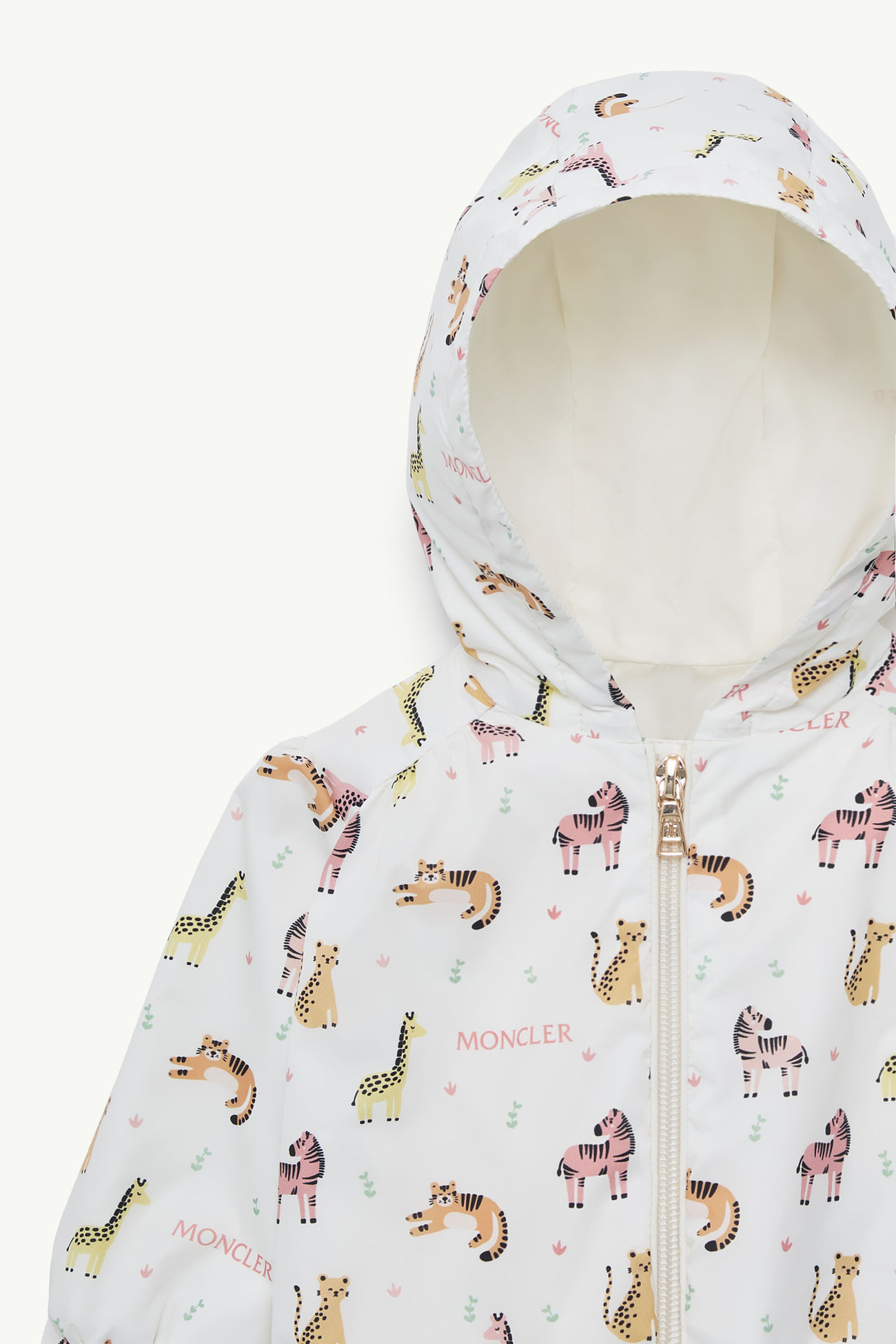 Guniz Animal Print Hooded Rain Jacket Girl White & Pink Moncler 1