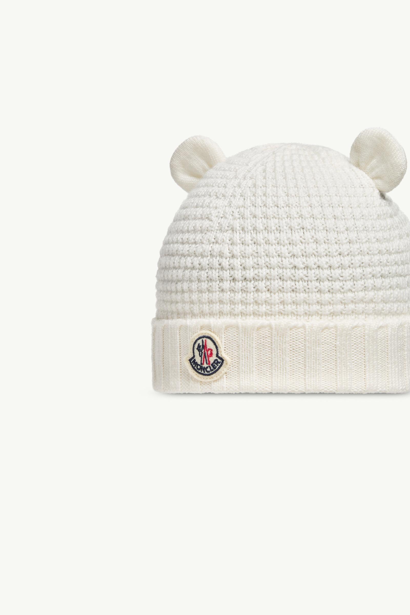 MONCLER ホワイト キッズ・レディースニット帽 ファー付き White Wool Beanie with Teddy Bear Ears - Accessories for Children