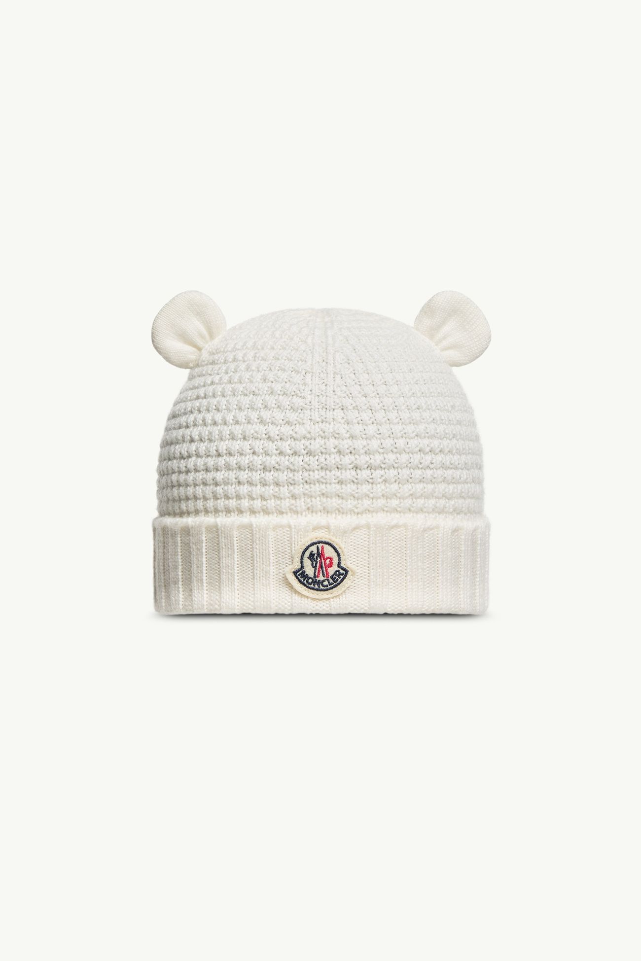 Wool Beanie with Teddy Bear Ears Gender Neutral White Moncler 0