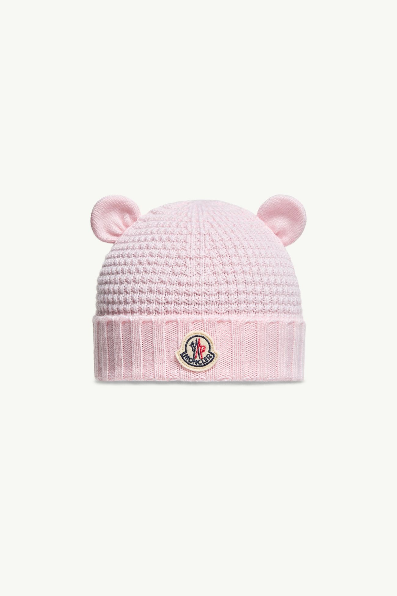 Bonnet en laine avec oreilles d'ours en peluche Fille Rose Clair Moncler 0