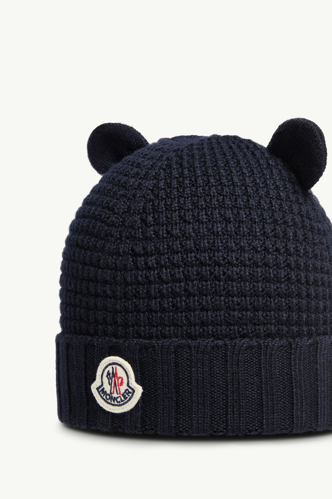 Bonnet en laine avec oreilles d'ours en peluche Mixte Bleu marine Moncler 1