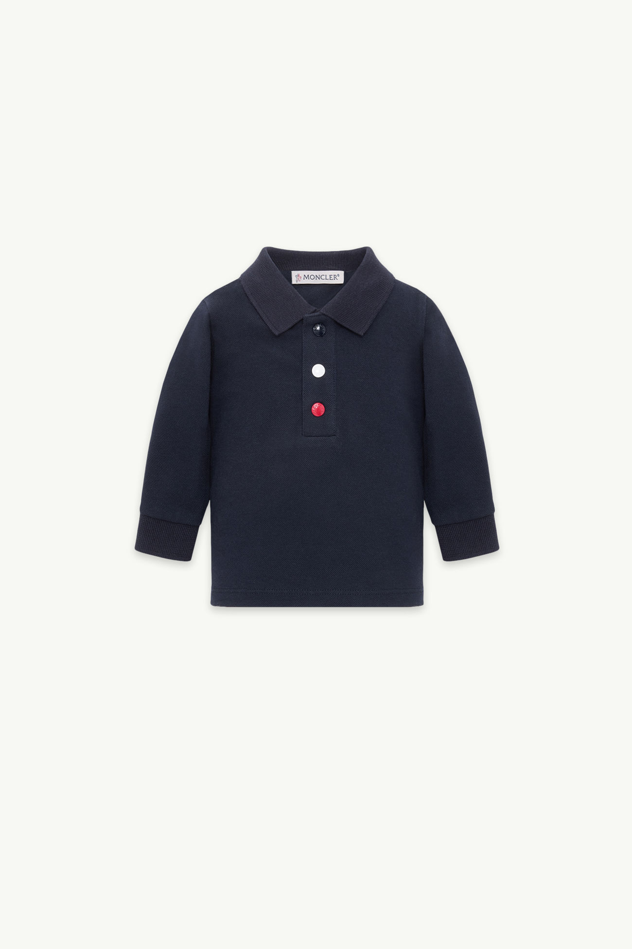 Polo à manches longues en piqué de coton tricolore Garçon Bleu marine Moncler 0