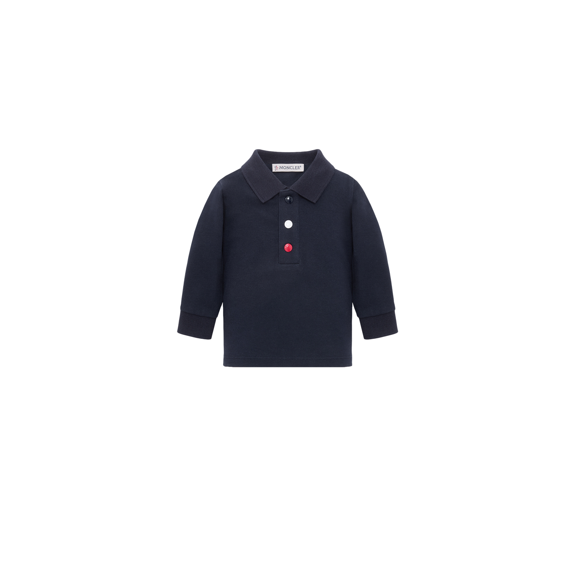 Moncler  Tricolour Cotton Piquet Long Sleeve Polo Shirt for Boys in Blue, Size: 18/24M