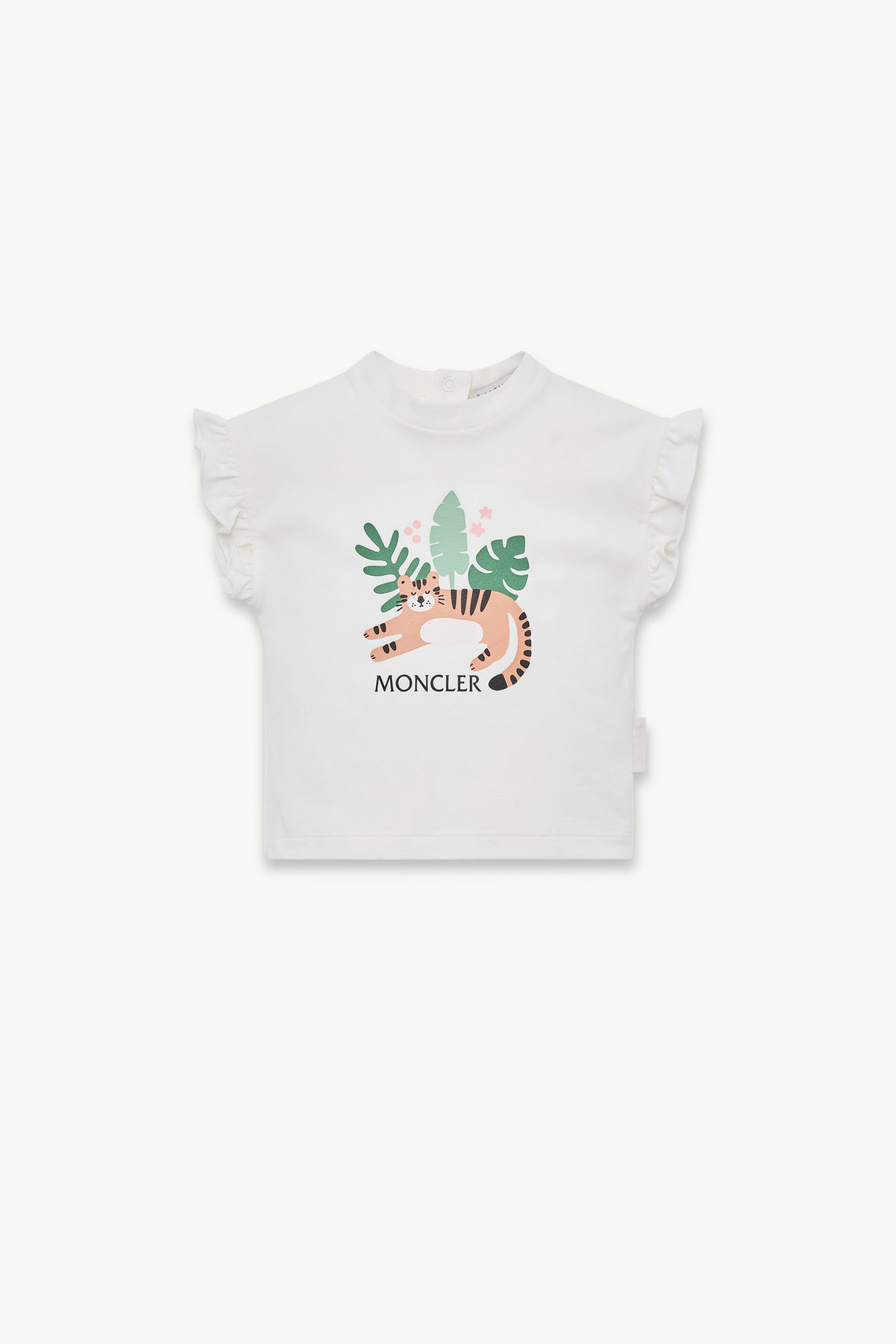 T-Shirt In Cotone Con Volant E Motivo Animali Bambina Bianco Moncler 0
