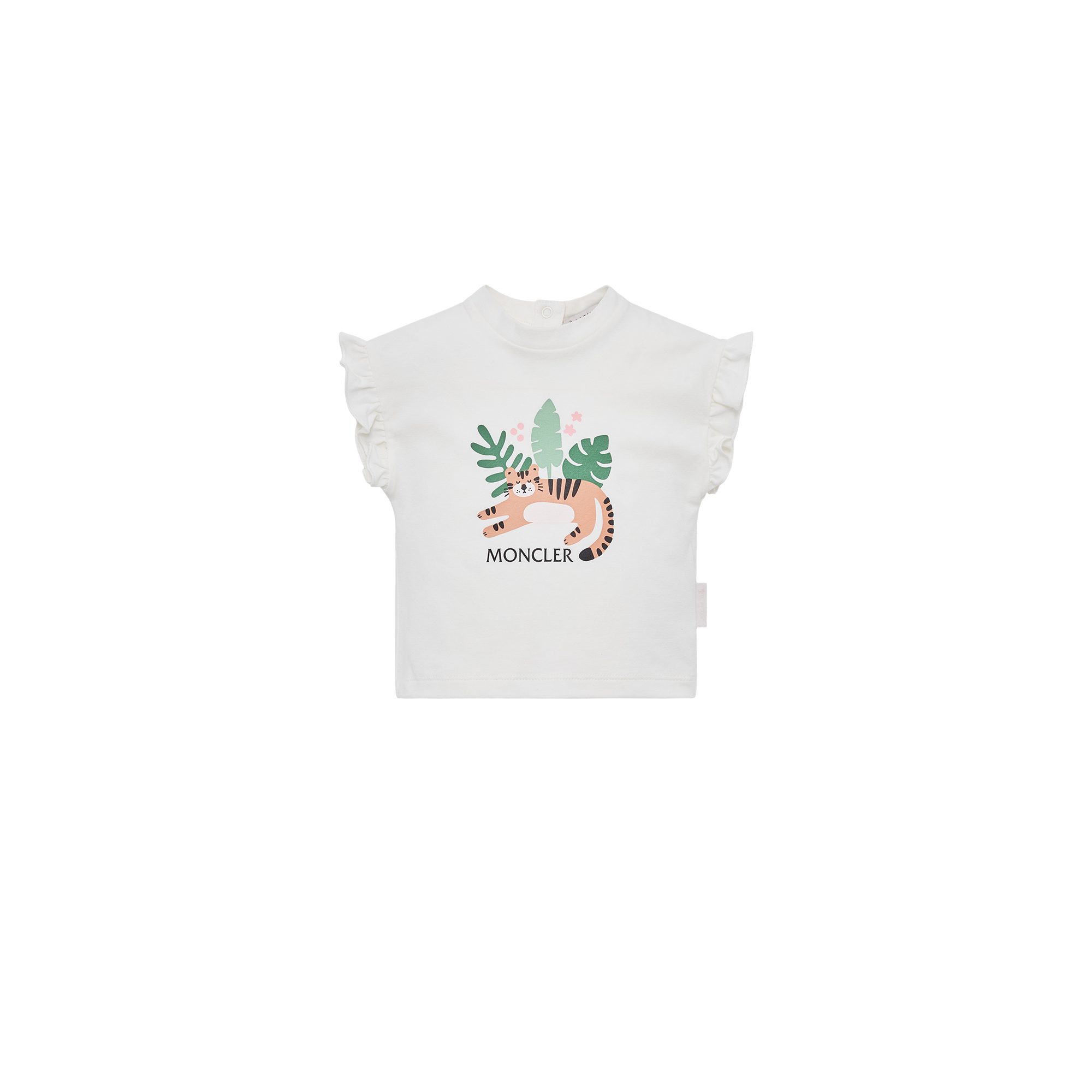 Moncler  Animal Motif Ruffled Cotton T-Shirt for Girls in White, Size: 3Y
