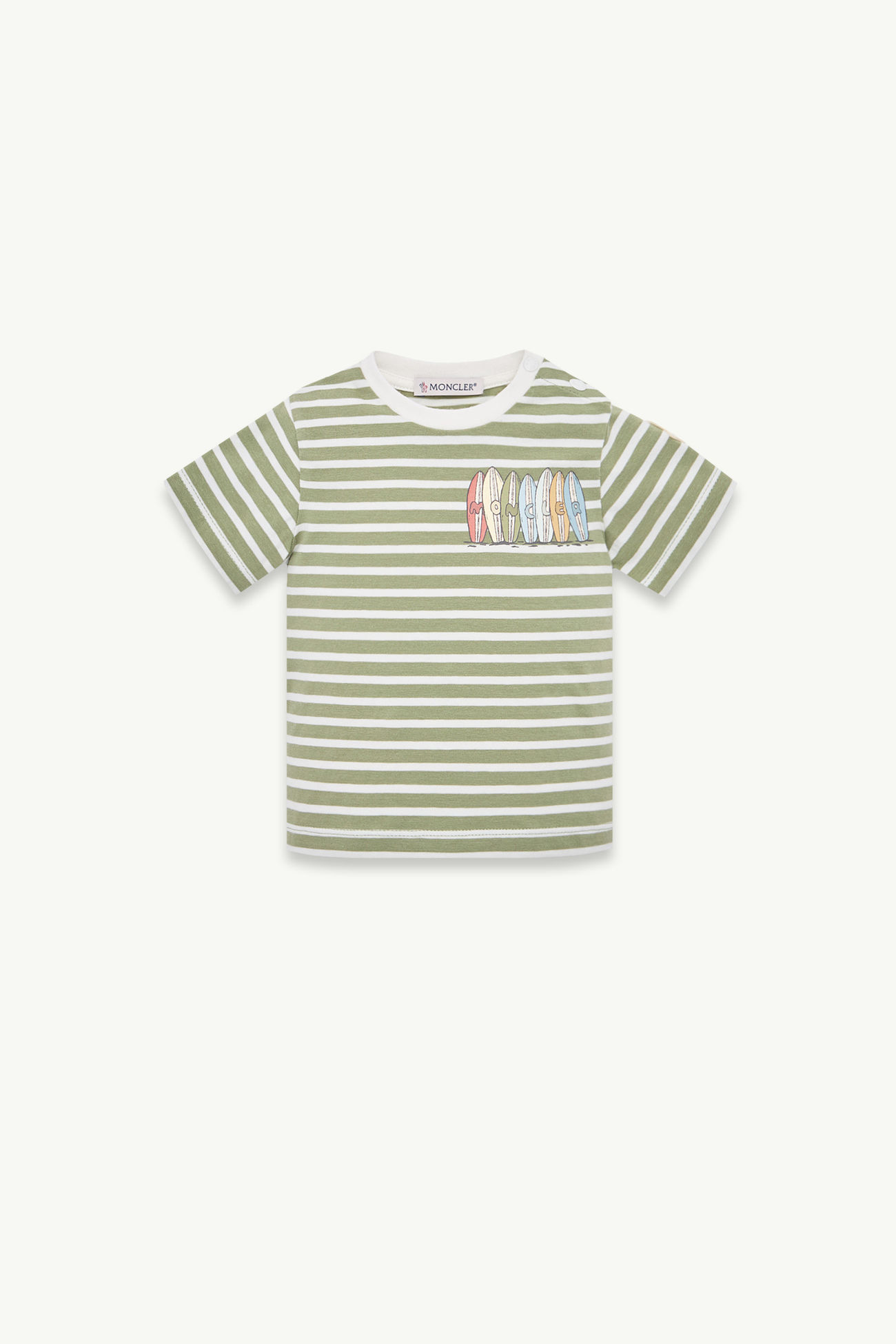 Surf Board Logo Cotton Blend T-Shirt Boy Sage Green Moncler 0