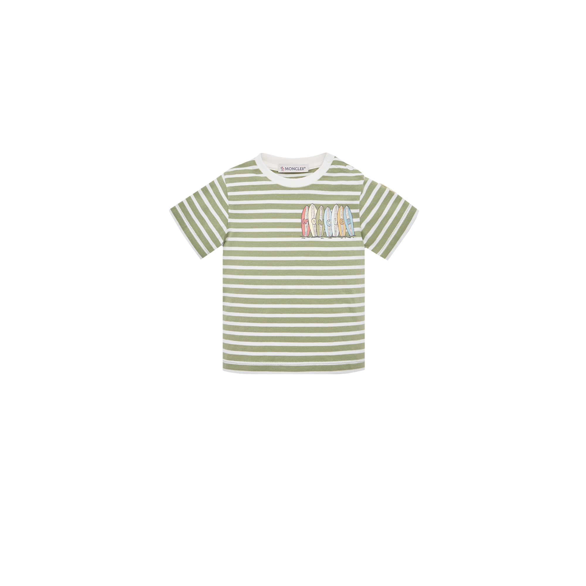 Moncler  Surf Board Logo Cotton Blend T-Shirt for Boys in Green, Size: 18/24M