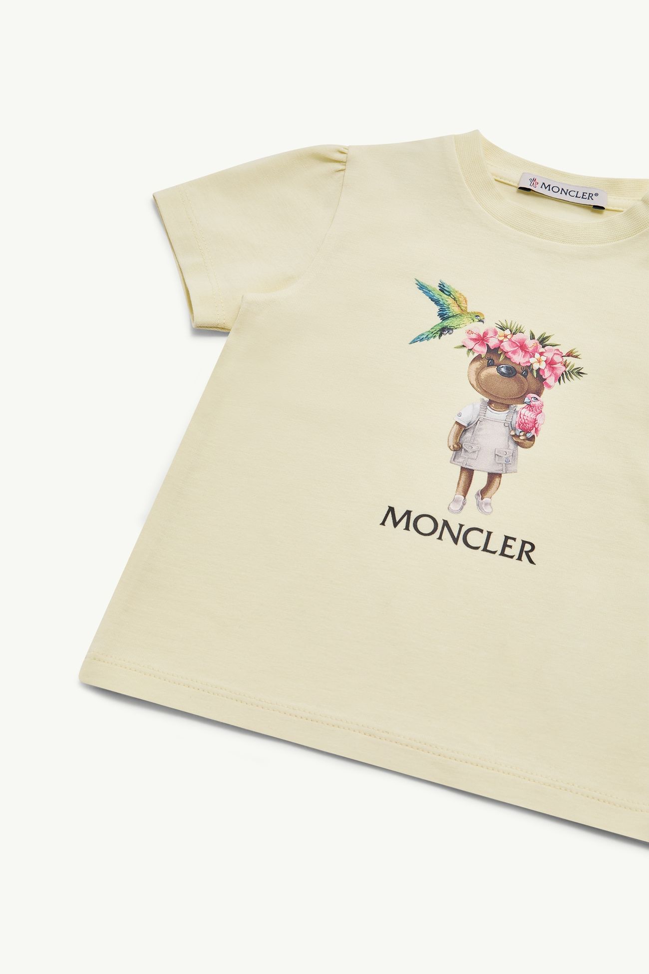 T-shirt in misto cotone con stampa floreale logata Bambina Giallo Chiaro Moncler 1