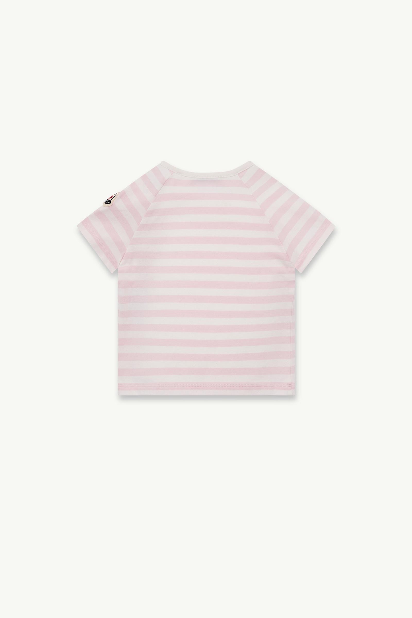 White & Pink Striped Logo Cotton Blend T-Shirt - Clothing for
