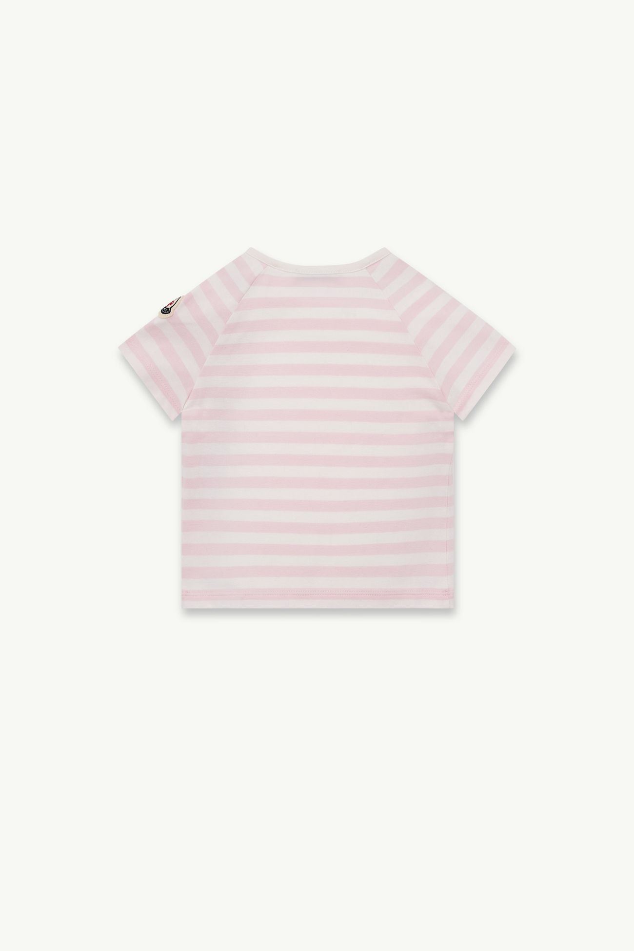 Striped Logo Cotton Blend T-Shirt Girl White & Pink Moncler 2