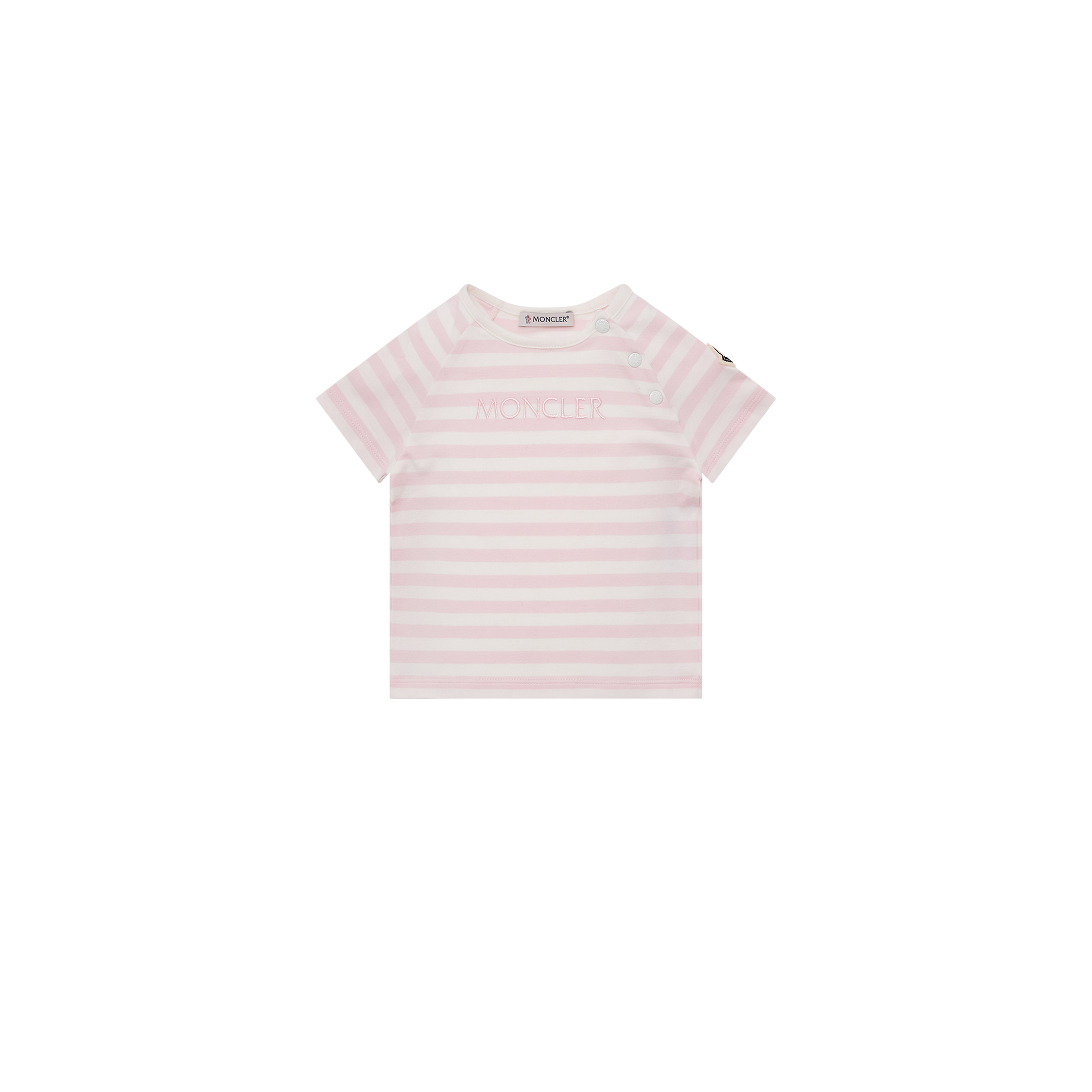 Moncler  Striped Logo Cotton Blend T-Shirt for Girls in Pink, Size: 2Y