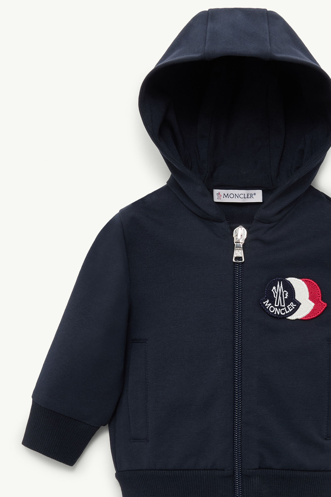 Tricolour Logo Cotton Zip-Up Hoodie Boy Navy Blue Moncler 1