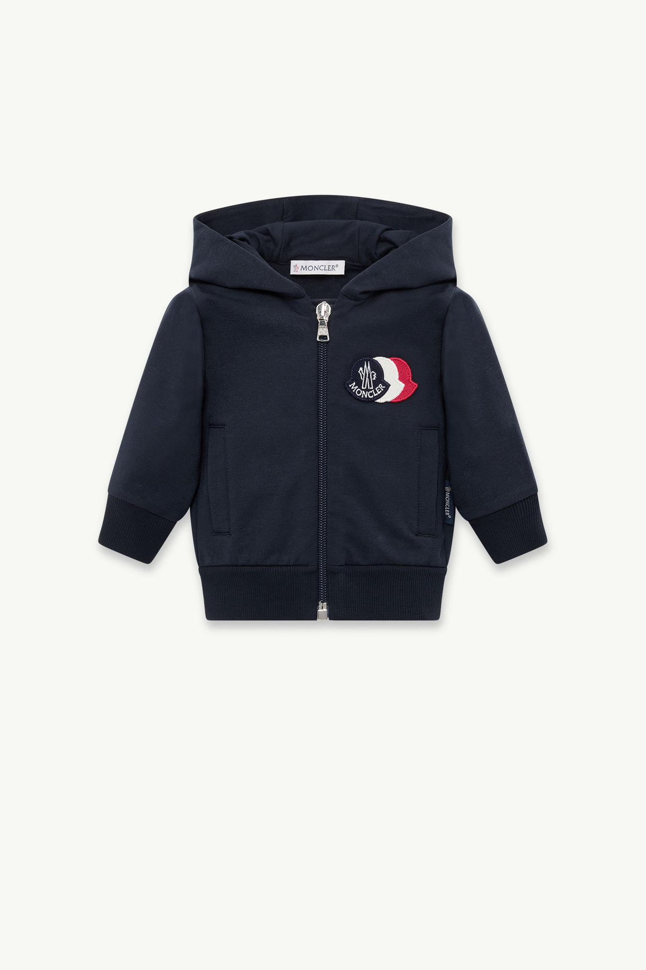 Tricolour Logo Cotton Zip-Up Hoodie Boy Navy Blue Moncler 0