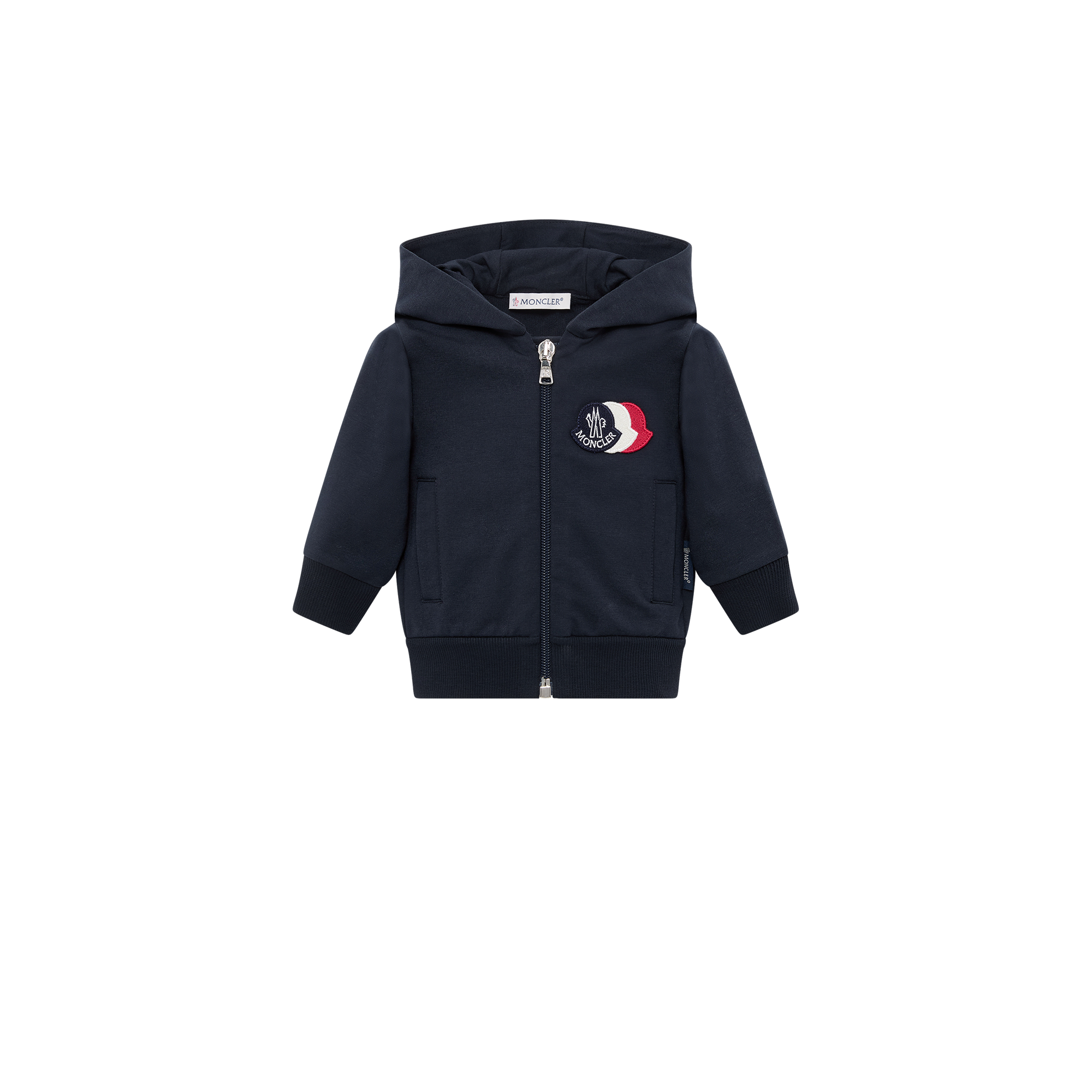 Moncler  Tricolour Logo Cotton Zip-Up Hoodie for Boys in Blue, Size: 12/18M