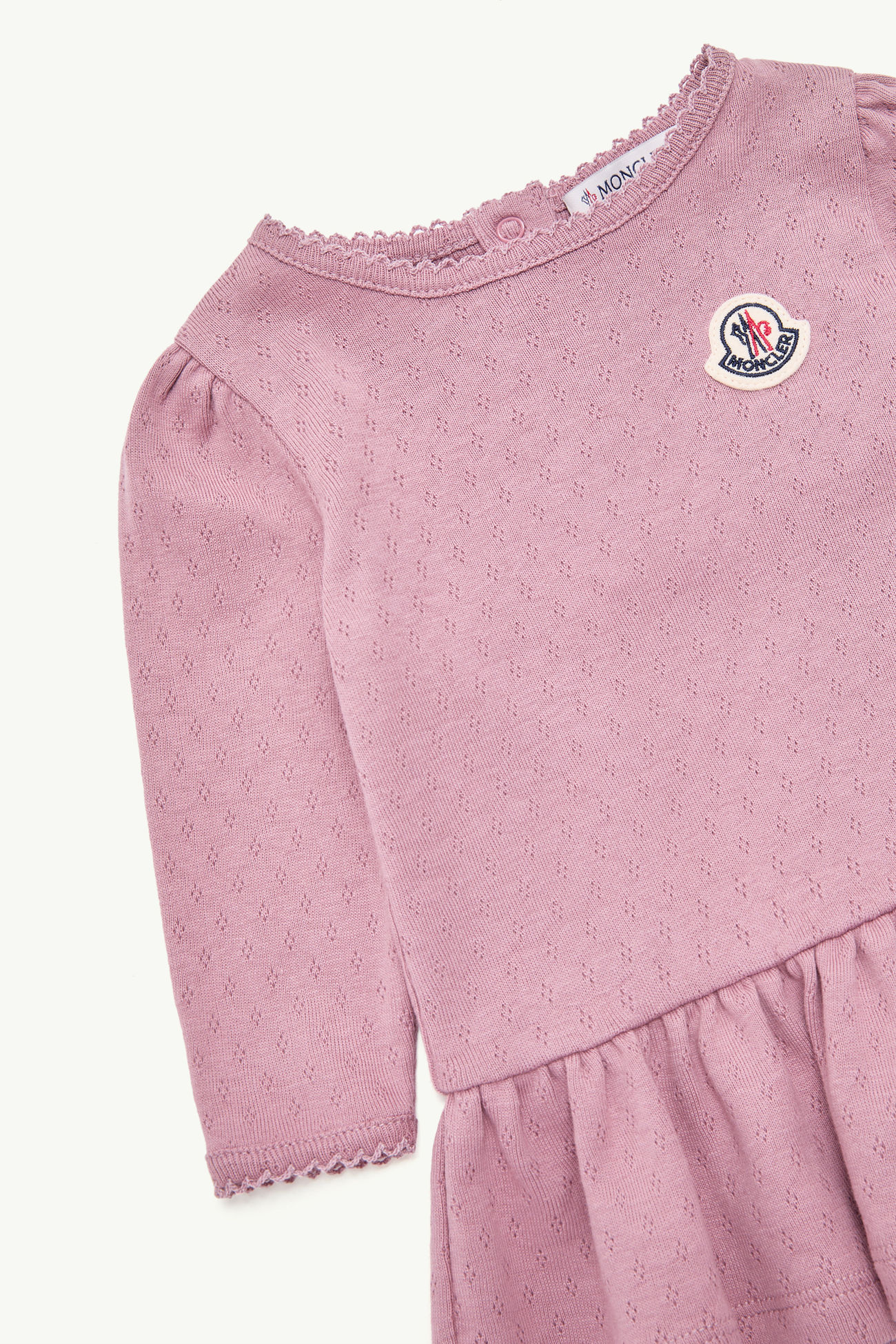 Vestido plisado de algodón de manga larga Niña Rosa Polvo Moncler 1