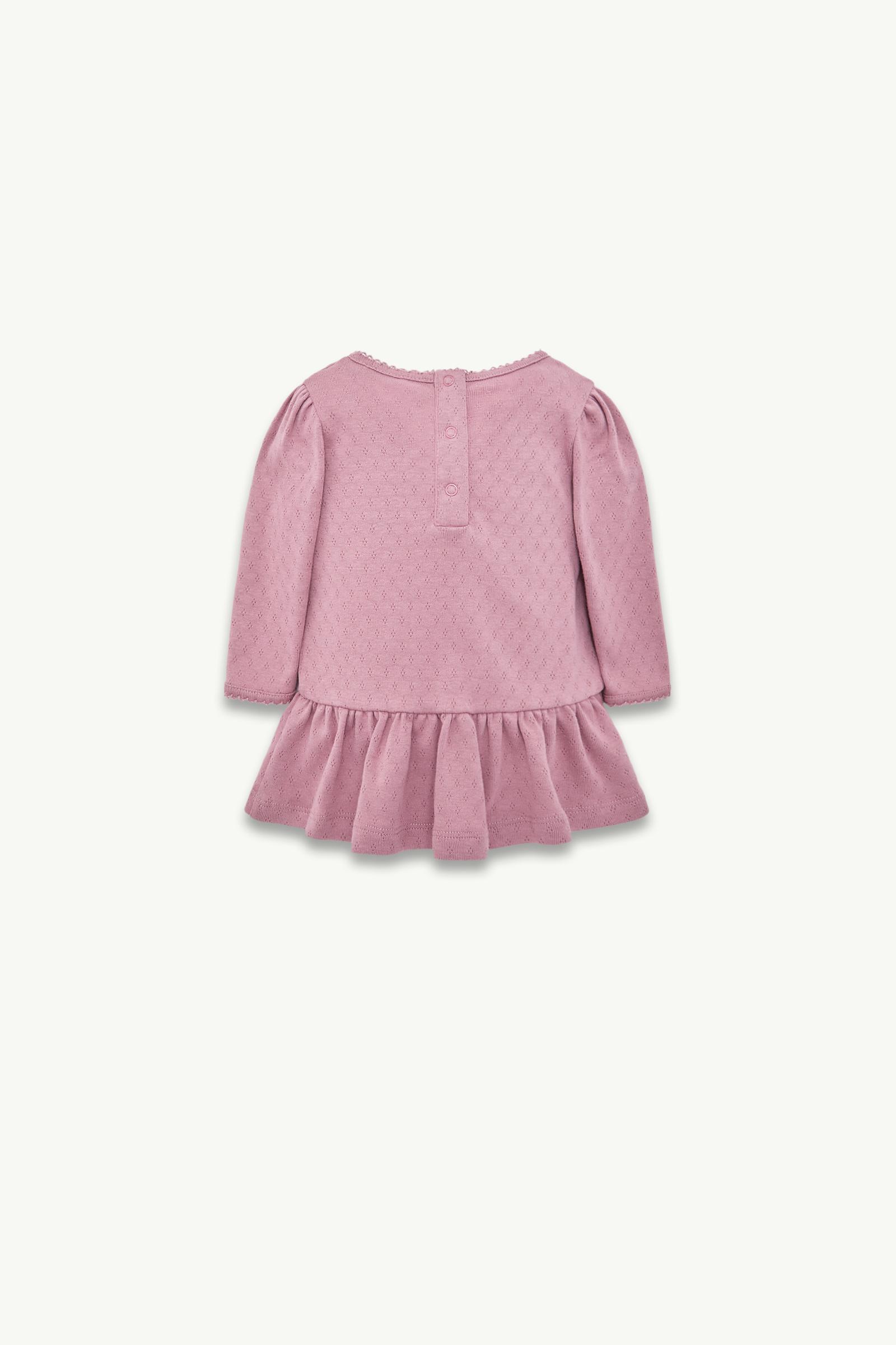 Dusty Pink Pleated Long Sleeve Cotton Dress - Clothing for