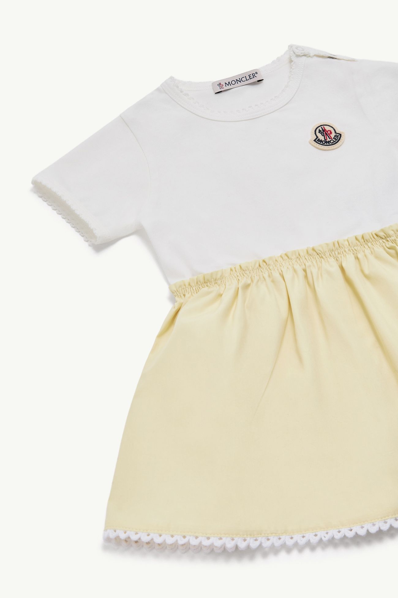 Vestido de mezcla de algodón plisado Niña Blanco Roto & Amarillo Moncler 1