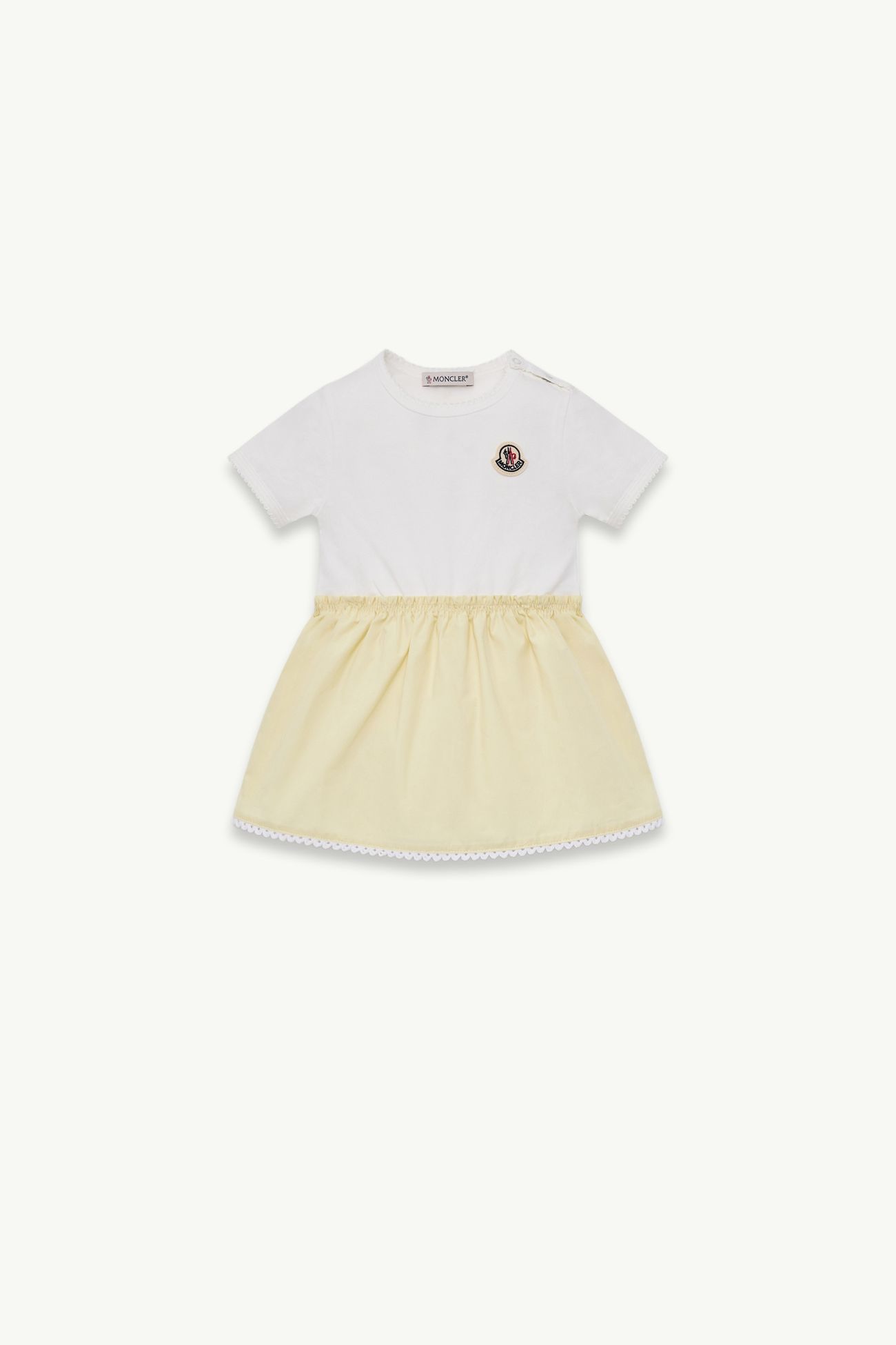 Vestido de mezcla de algodón plisado Niña Blanco Roto & Amarillo Moncler 0