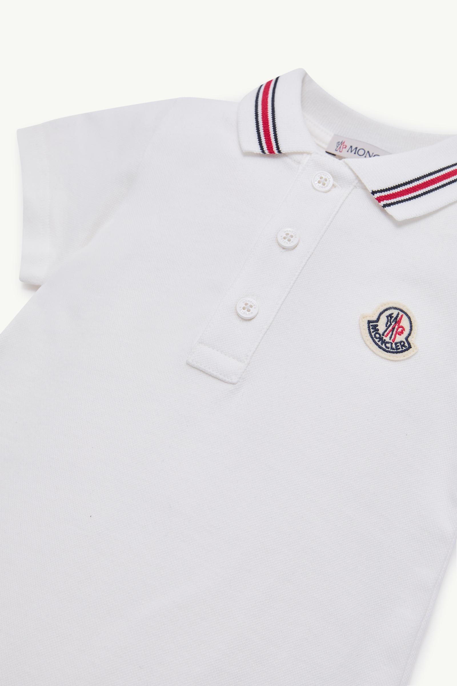 White Tricolor-Trimmed Cotton Piquet Baby Romper - Clothing for