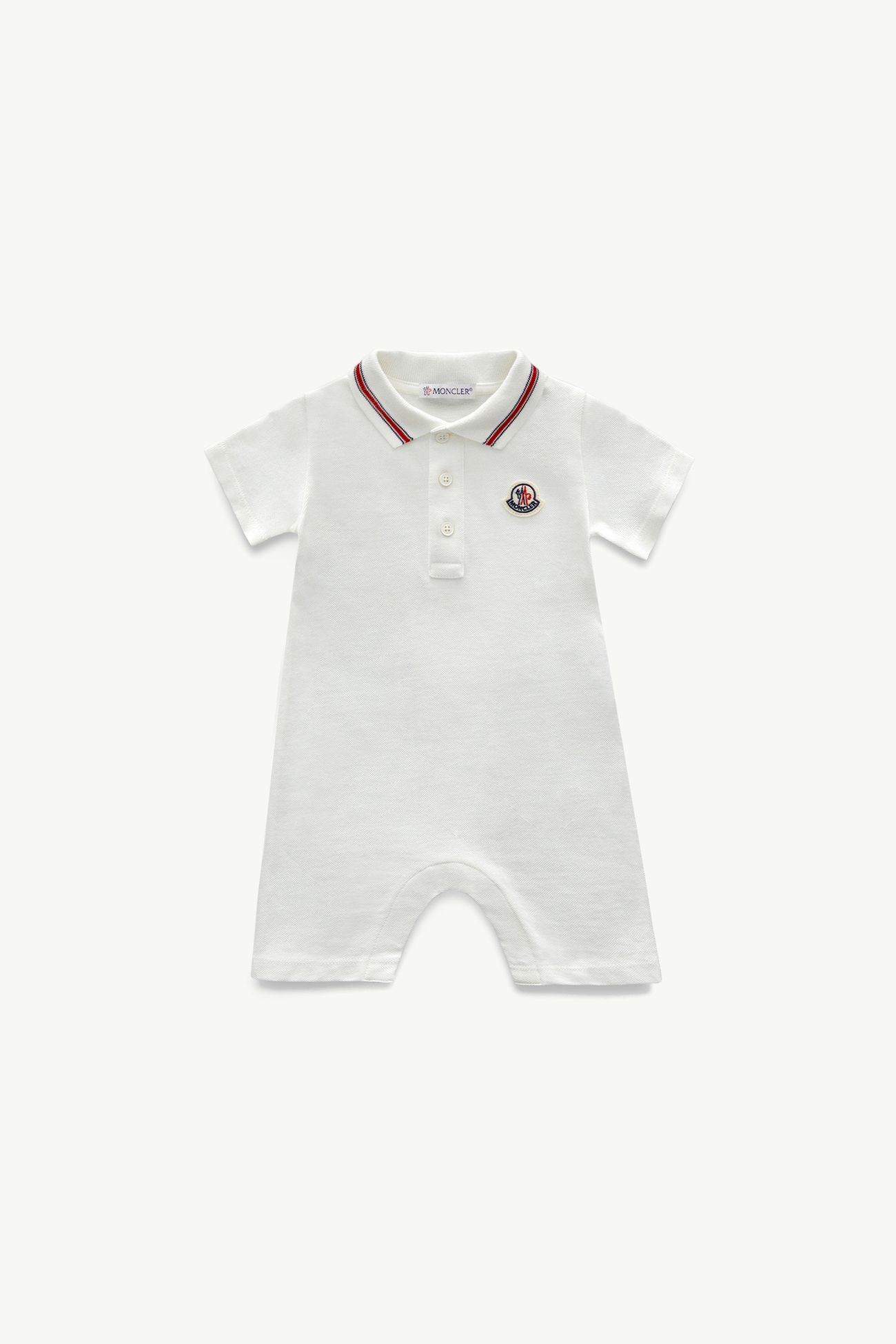 Pelele para bebé de piqué de algodón con detalles tricolor Niño Blanco Moncler 0