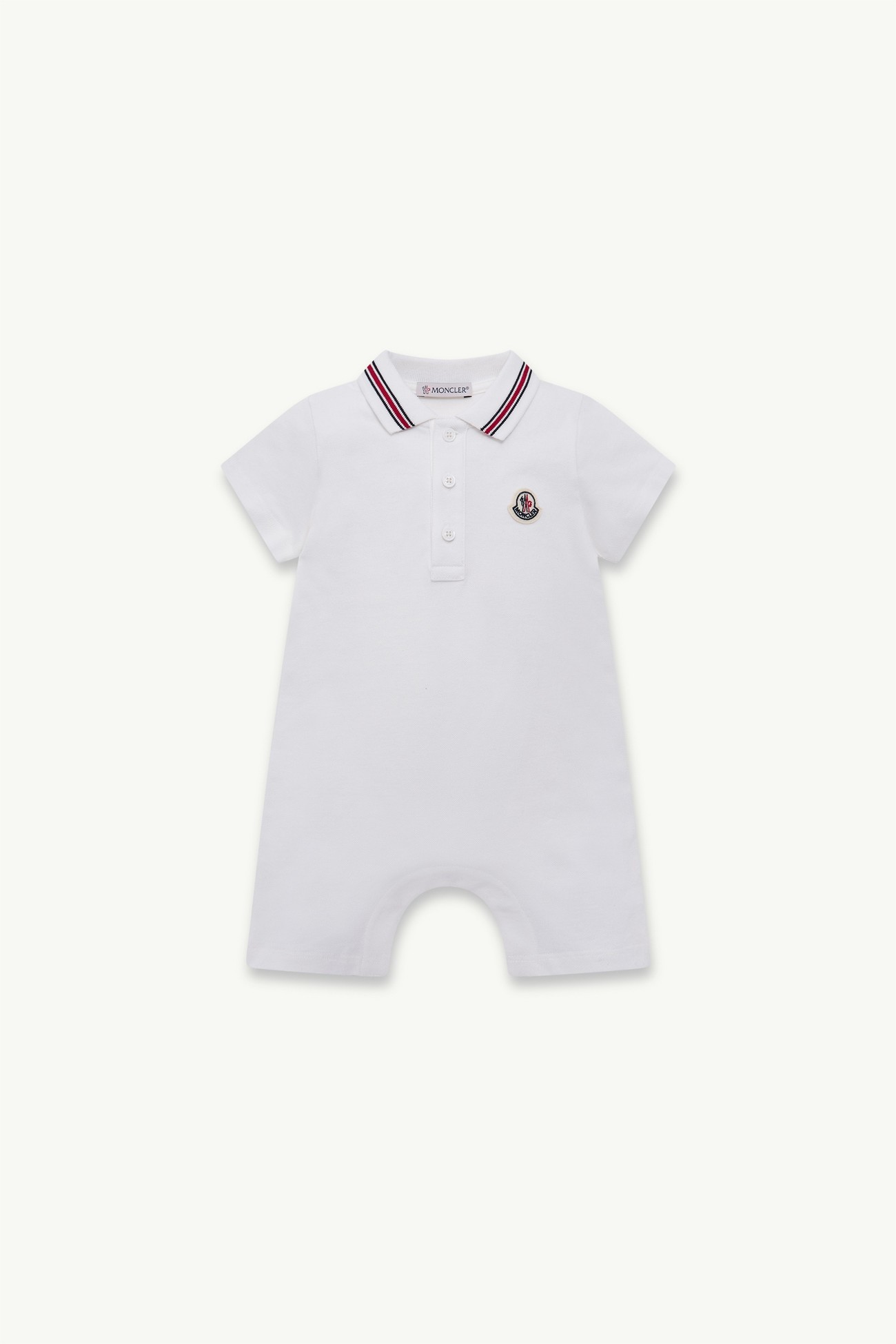 Tricolour-Trimmed Cotton Piquet Baby Romper Boy White Moncler 0