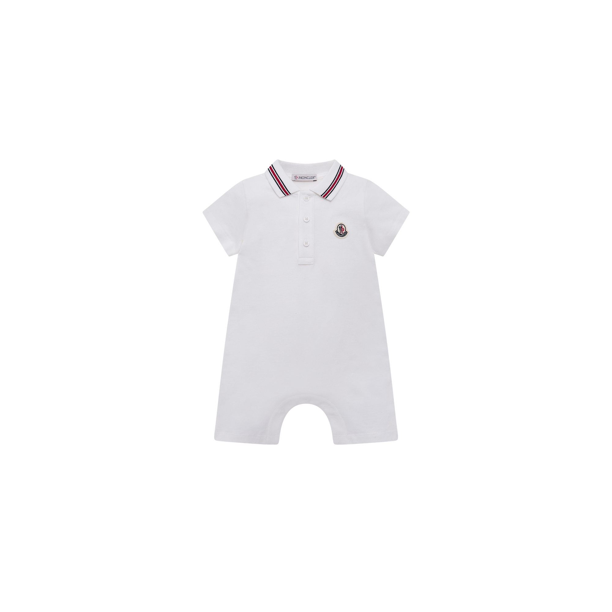 Moncler  Tricolour-Trimmed Cotton Piquet Baby Romper for Boys in White, Size: 9/12M