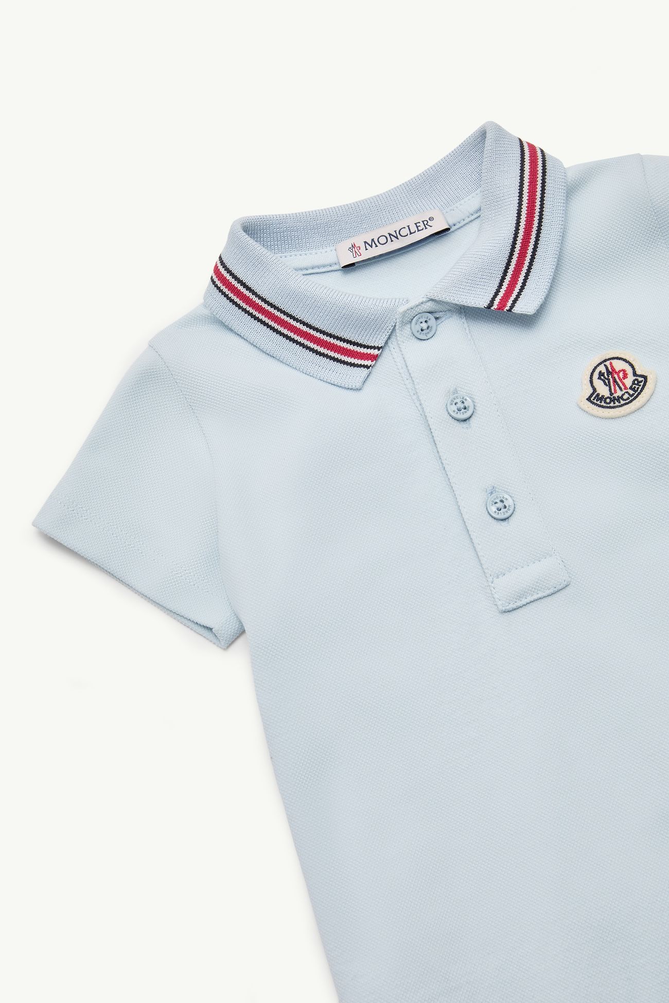 Tricolor-Trimmed Cotton Piquet Baby Romper Boy Light Blue Moncler 1