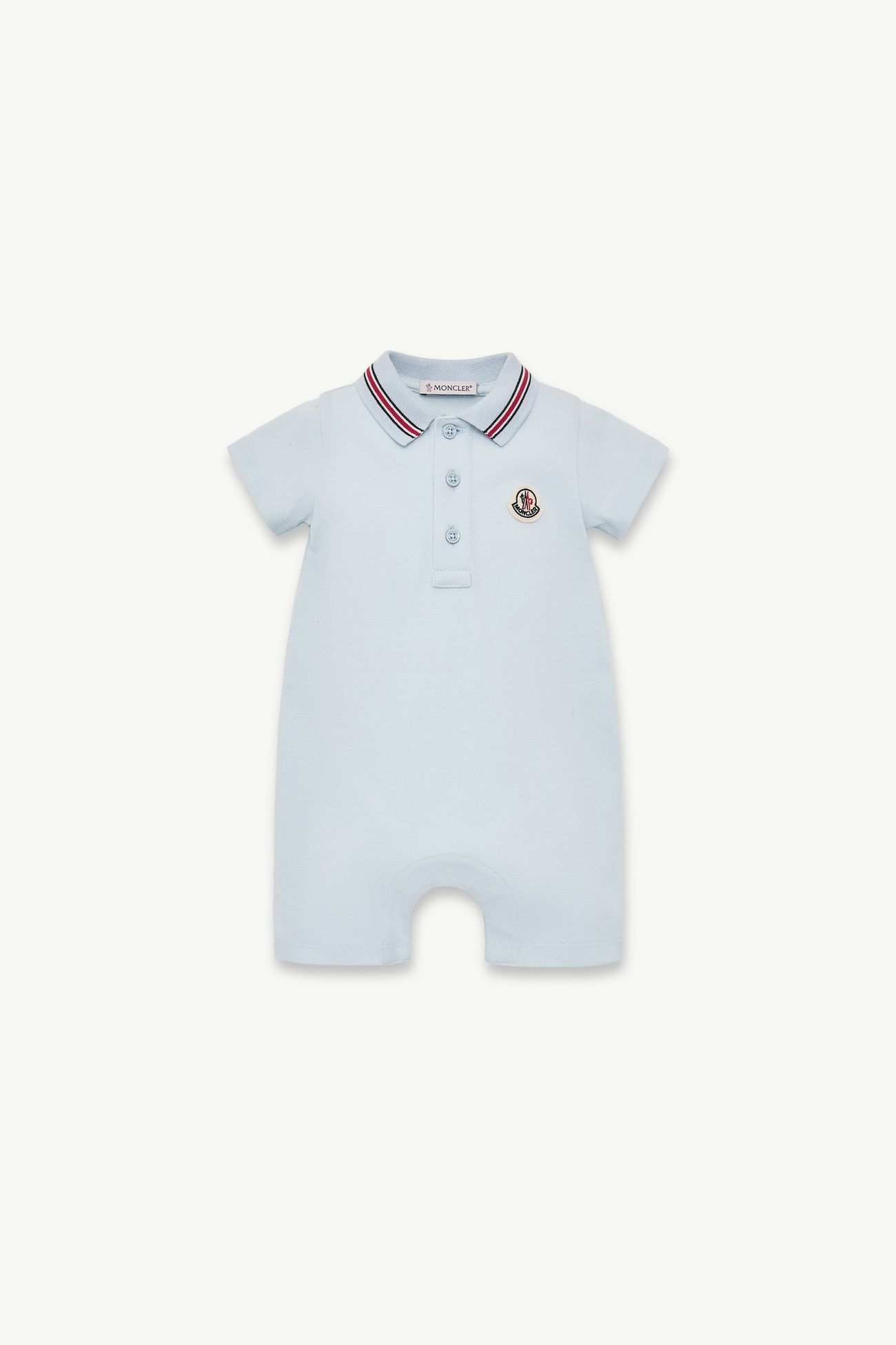 Pelele para bebé de piqué de algodón con detalles tricolor Niño Azul claro Moncler 0