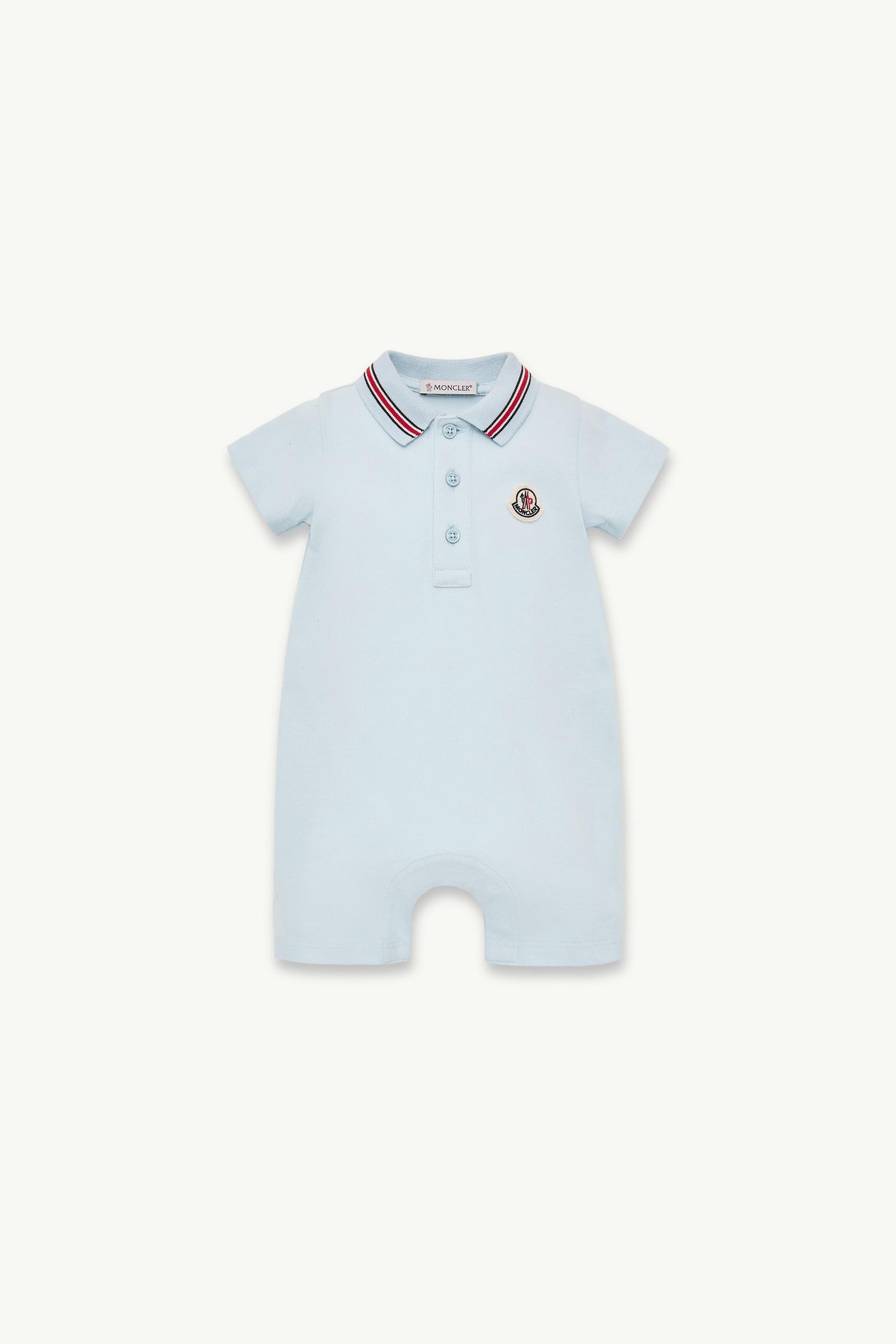 Light Blue Tricolour-Trimmed Cotton Piquet Baby Romper - Clothing