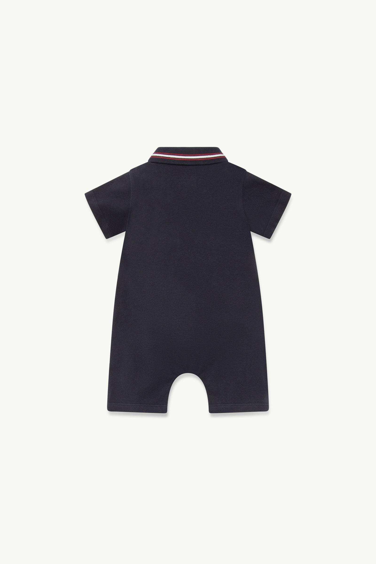 Navy Blue Tricolor-Trimmed Cotton Piquet Baby Romper - Clothing