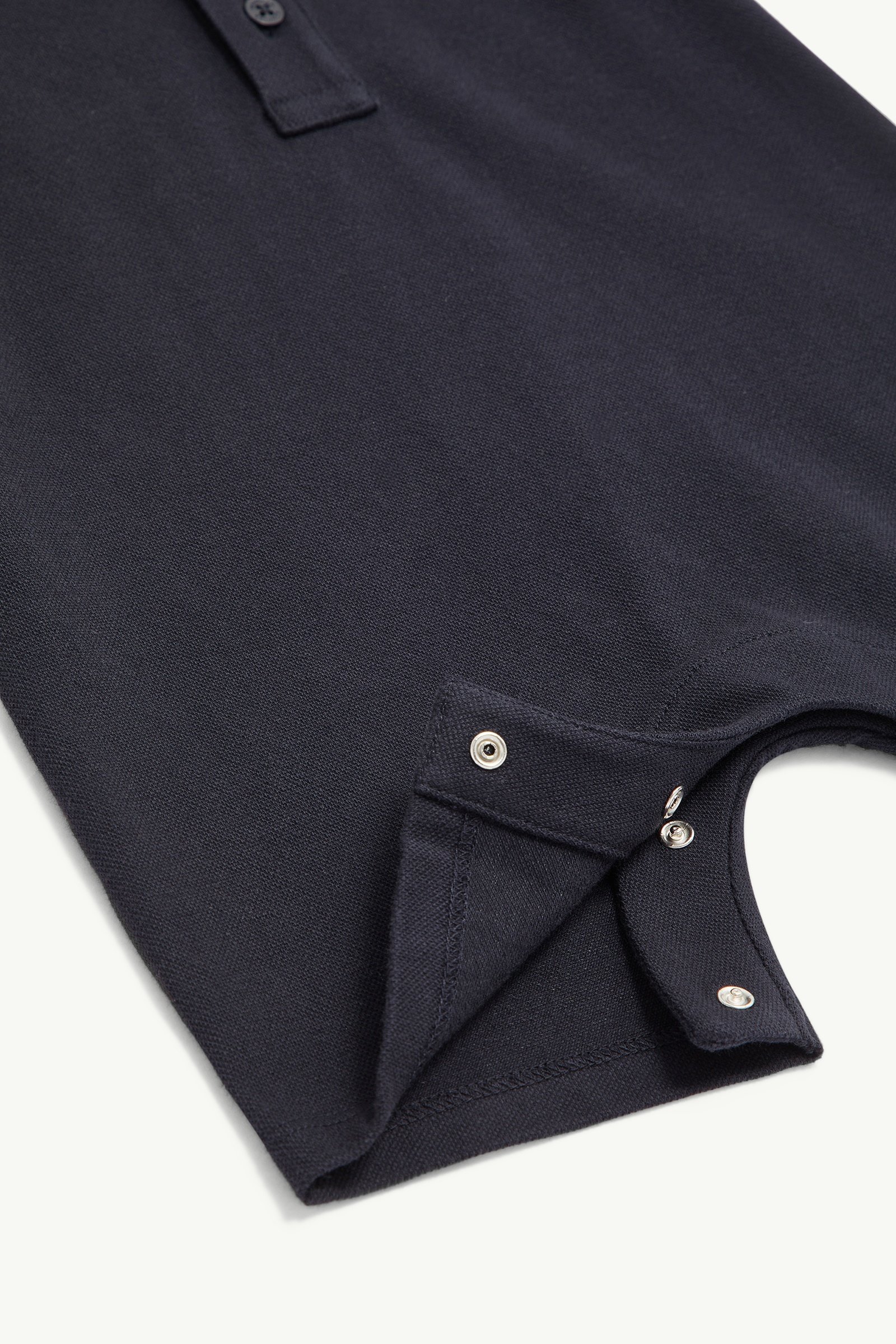 Navy Blue Tricolor-Trimmed Cotton Piquet Baby Romper - Clothing