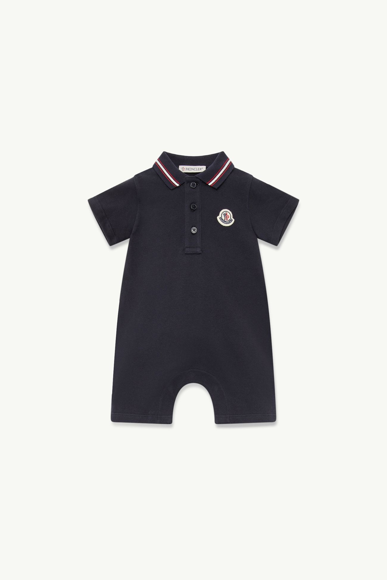 Tricolor-Trimmed Cotton Piquet Baby Romper Boy Navy Blue Moncler 0