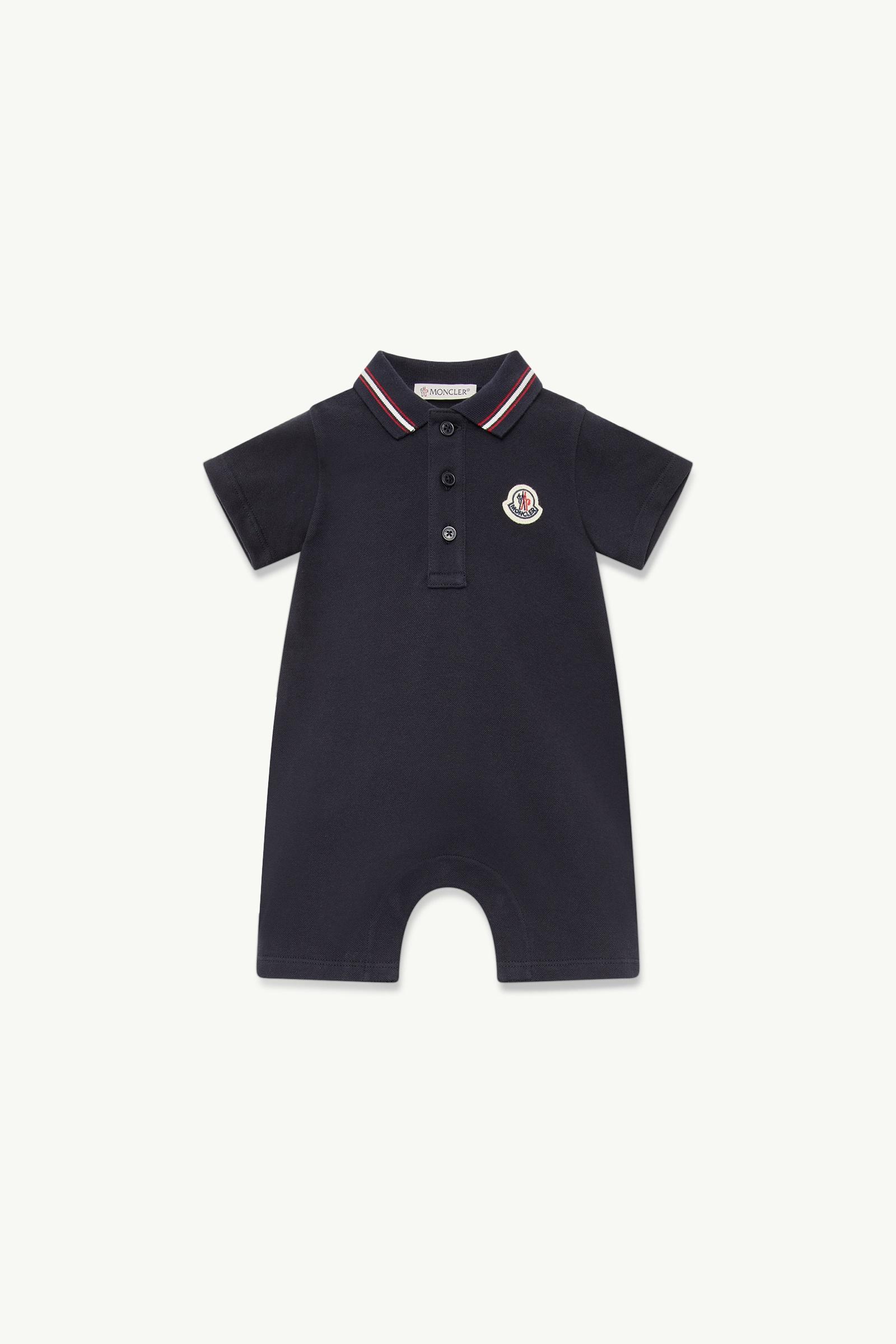Navy Blue Tricolour-Trimmed Cotton Piquet Baby Romper - Clothing