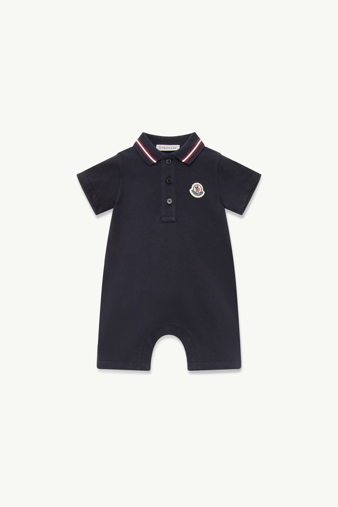 Tricolour-Trimmed Cotton Piquet Baby Romper Boy Navy Blue Moncler 0