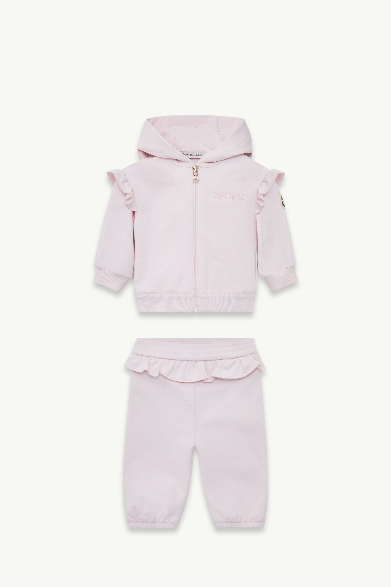 Set in cotone con orlo con ruches Bambina Rosa Chiaro Moncler 0