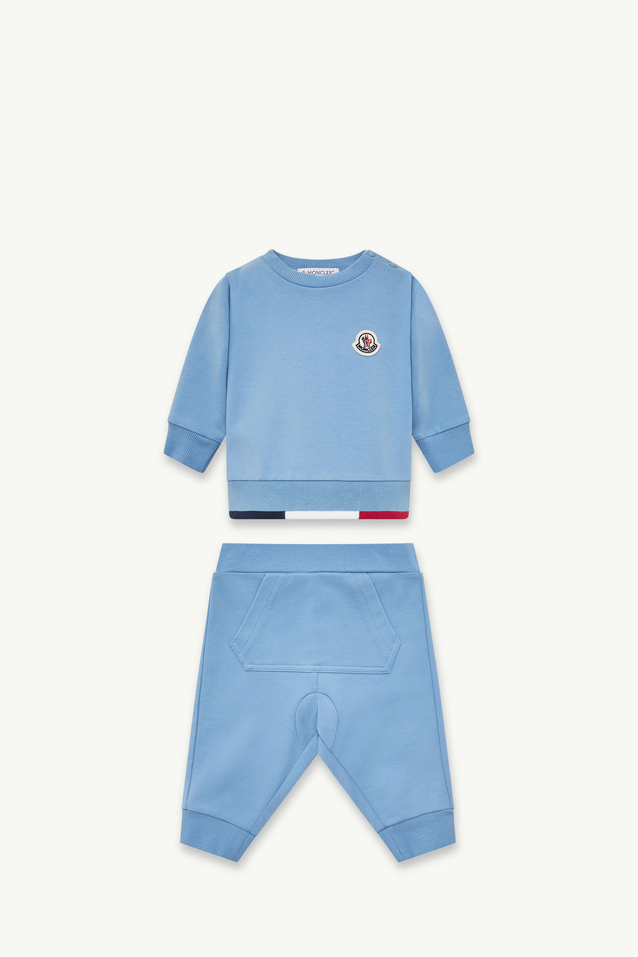 Tricolor-Trimmed Cotton Sweatsuit Set Boy Light Blue Moncler 0