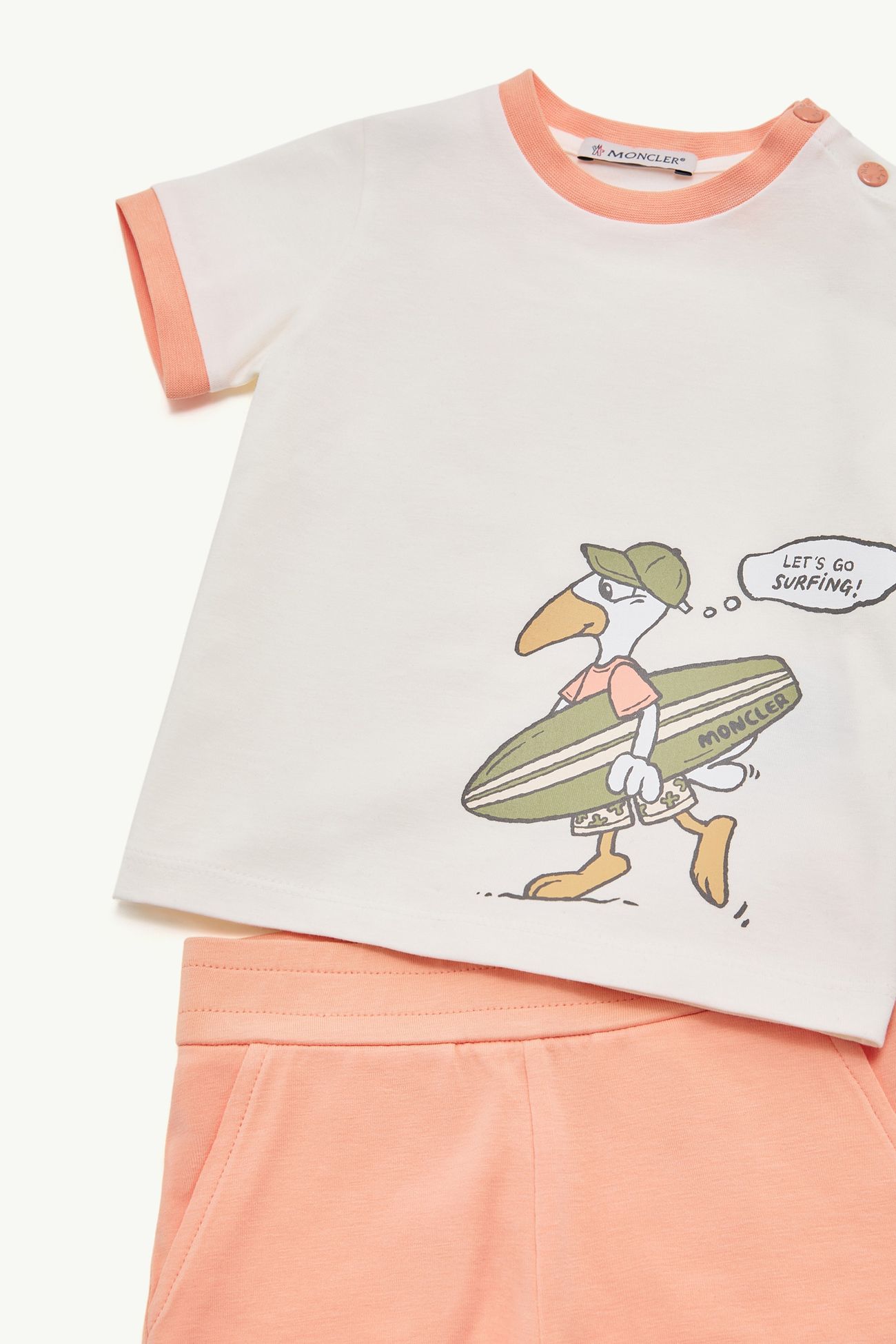 Set in misto cotone con stampa MonDuck surf Bambino Bianco & Rosa Moncler 1
