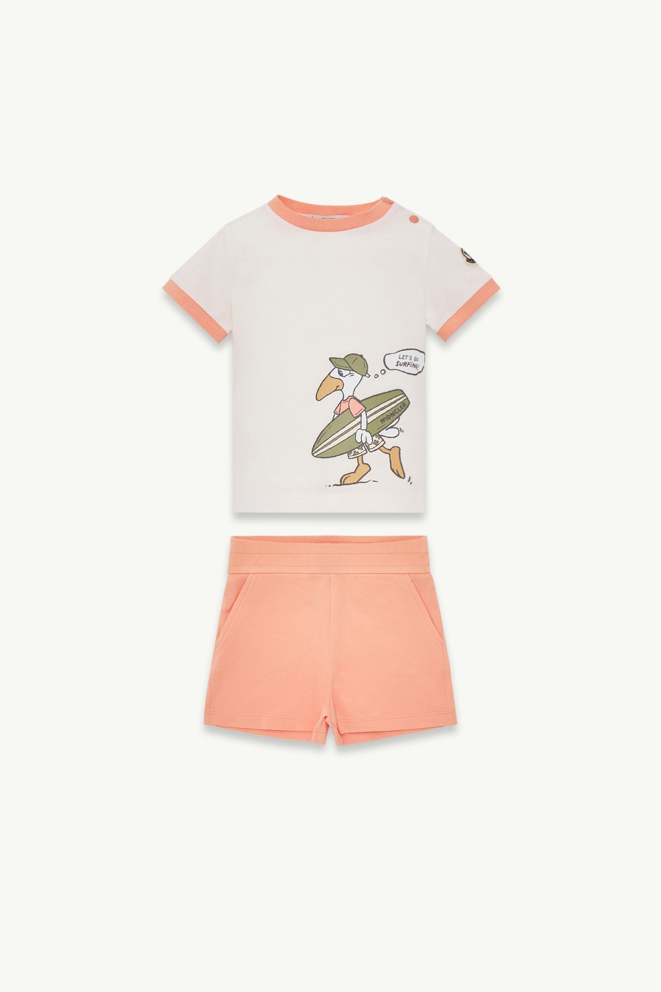 Conjunto de mezcla de algodón con estampado MonDuck Surf Niño Blanco & Rosa Moncler 0