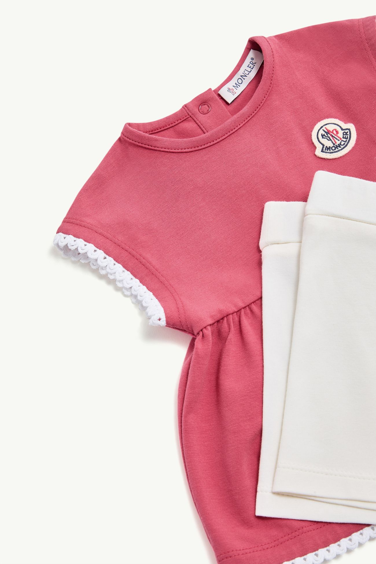 編織飾邊棉質混紡套裝 女童 灰白色和品紅色 Moncler 1